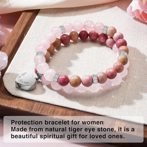 2Pcs Dainty Crystal Cremation Memorial Urn Bracelet Stretch Heart Pink
