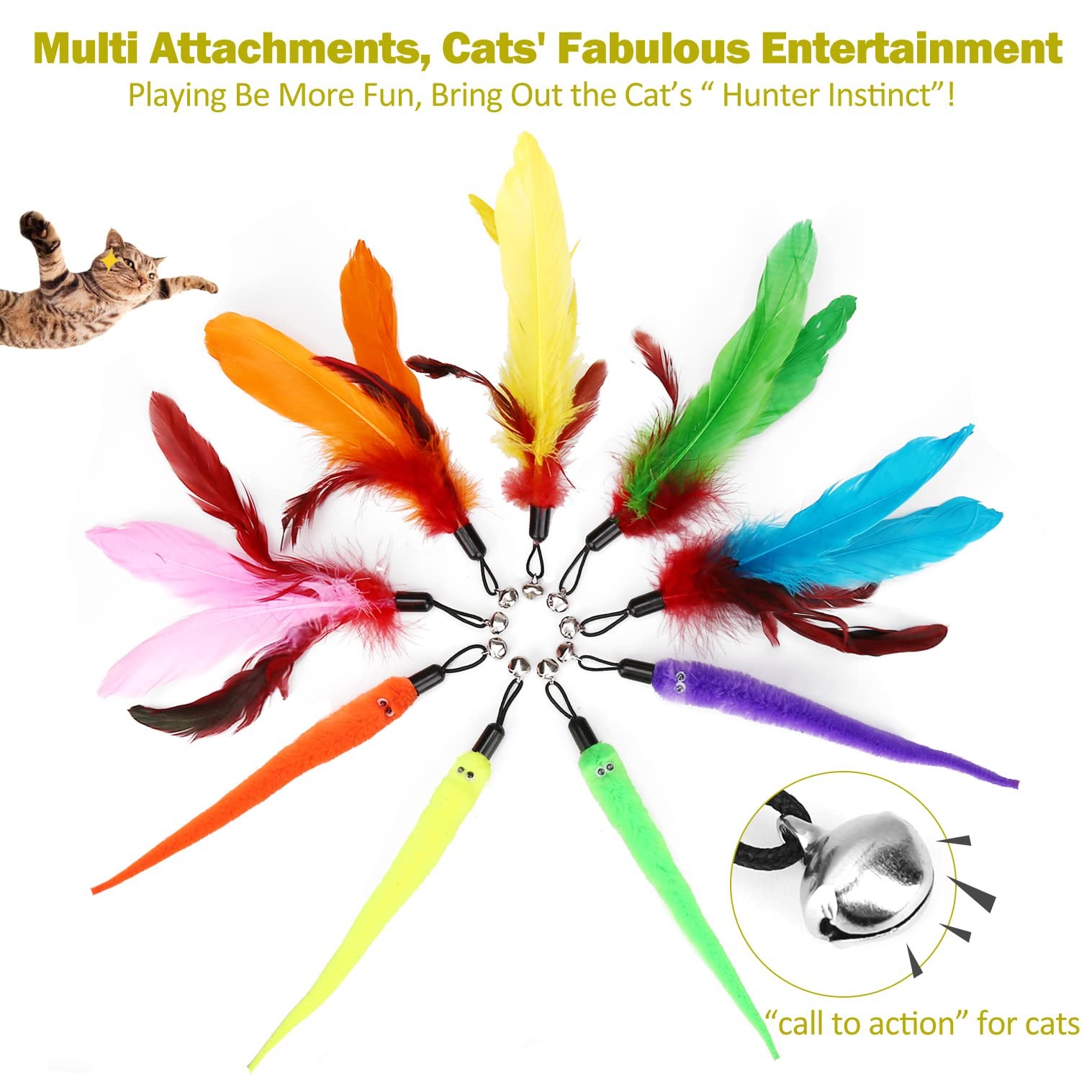 MeoHui Cat Toys for Indoor Cats, Interactive Cat Toy 2PCS Retractable Wand Toy a
