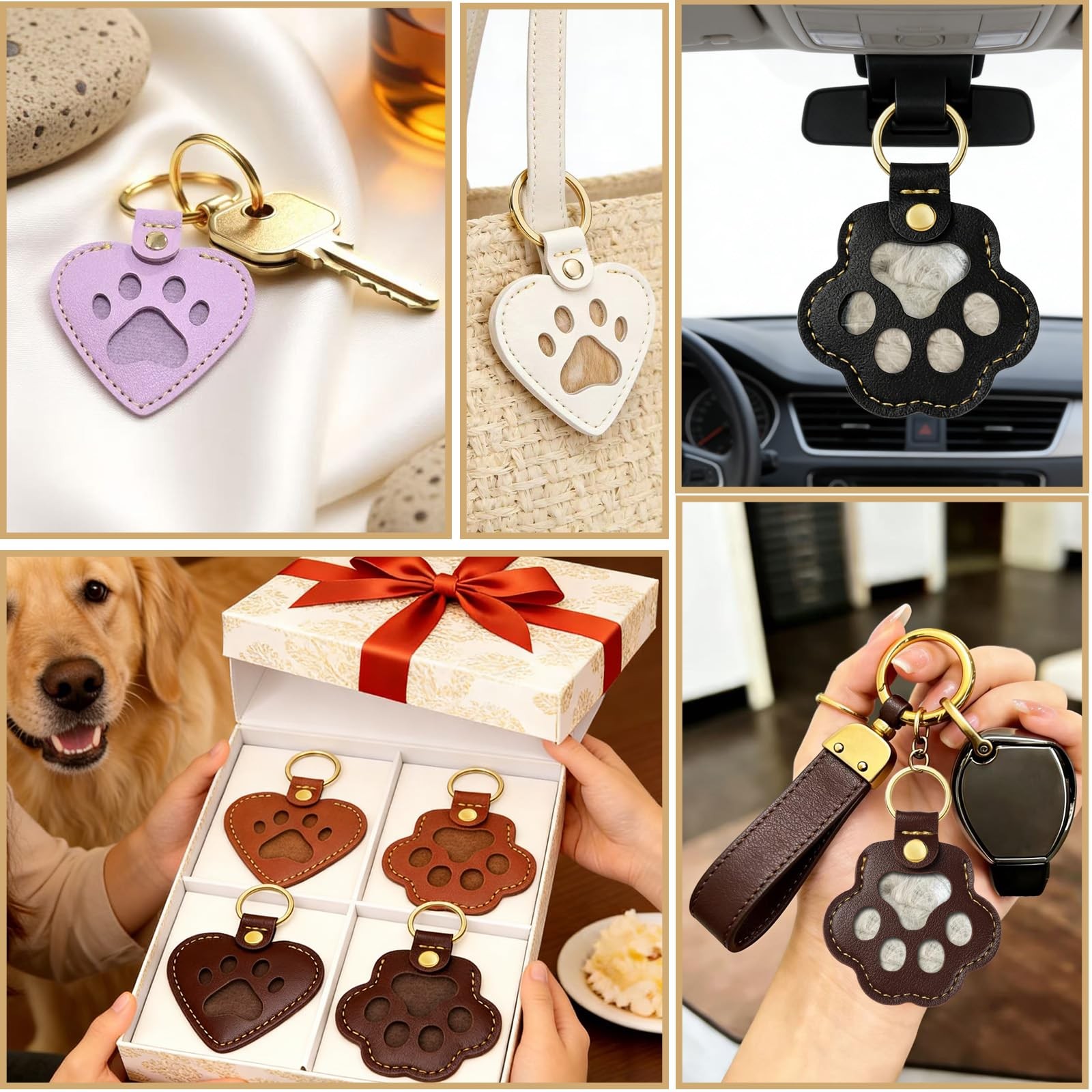 Pet Hair Storage Keychain: Dog Cat Fur Collector 2 Heart & 2 Paw Shaped keeps…