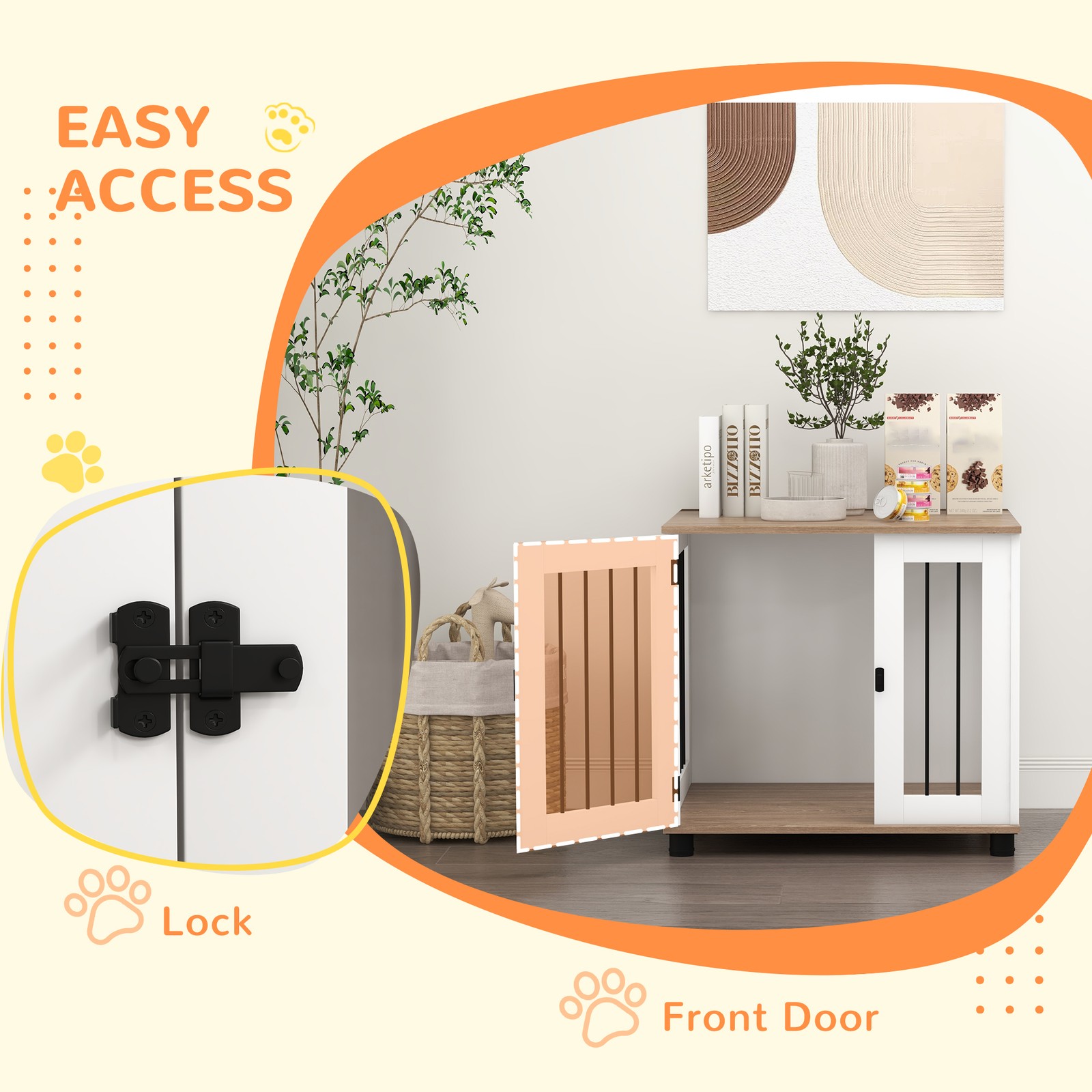 Dog Kennel Furniture Side End Table Indoor with Lockable Door, for Small and Med