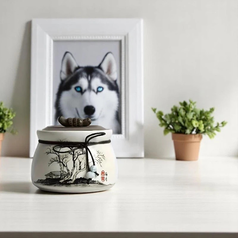 Tranquil Grove Pet Urn for Ashes – Hand-Painted Ceramic Memorial Jar for Dogs