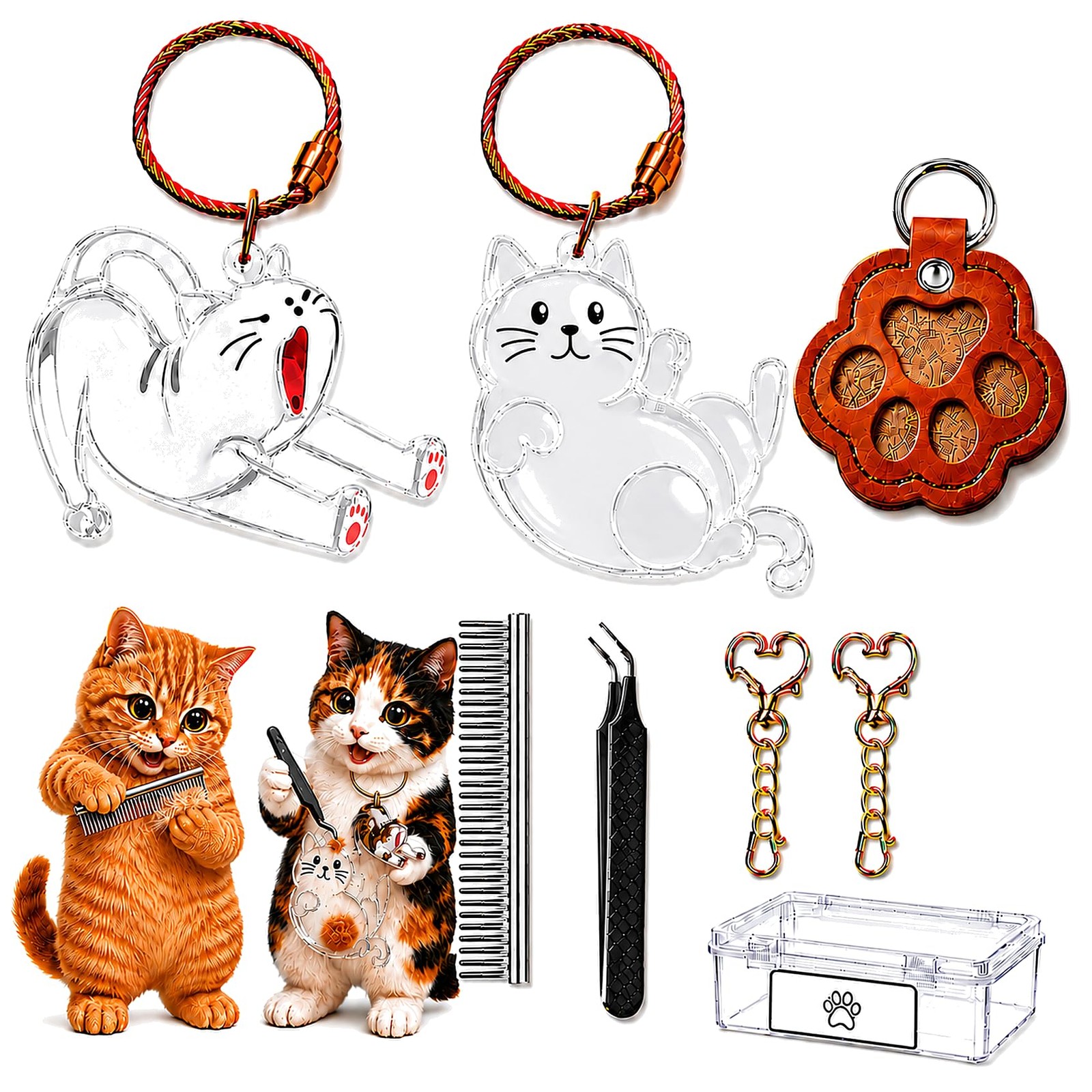 Cat Hair Keychain Keepsake Set, 3 Cat Fur Keepsake Charms for Fur/Whiskers wi…
