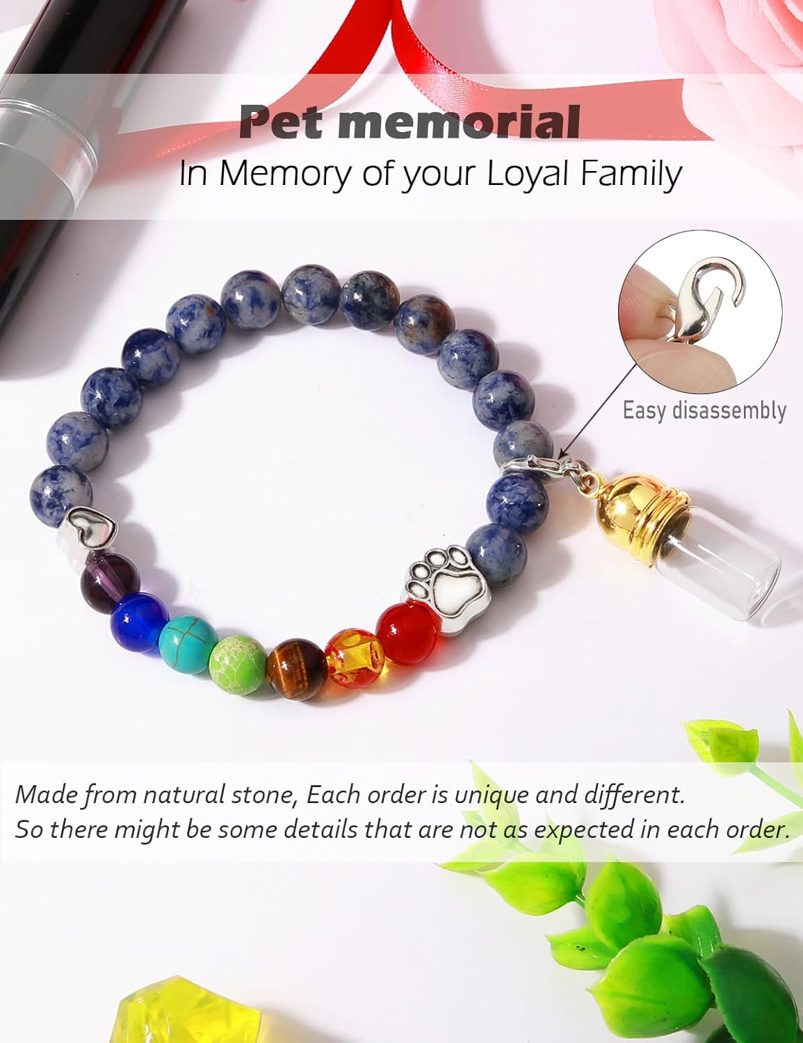Pet Memorial Gift for Loss of Dogs Cat, Rainbow Bridge Glass Jar Bracelet, Cylin