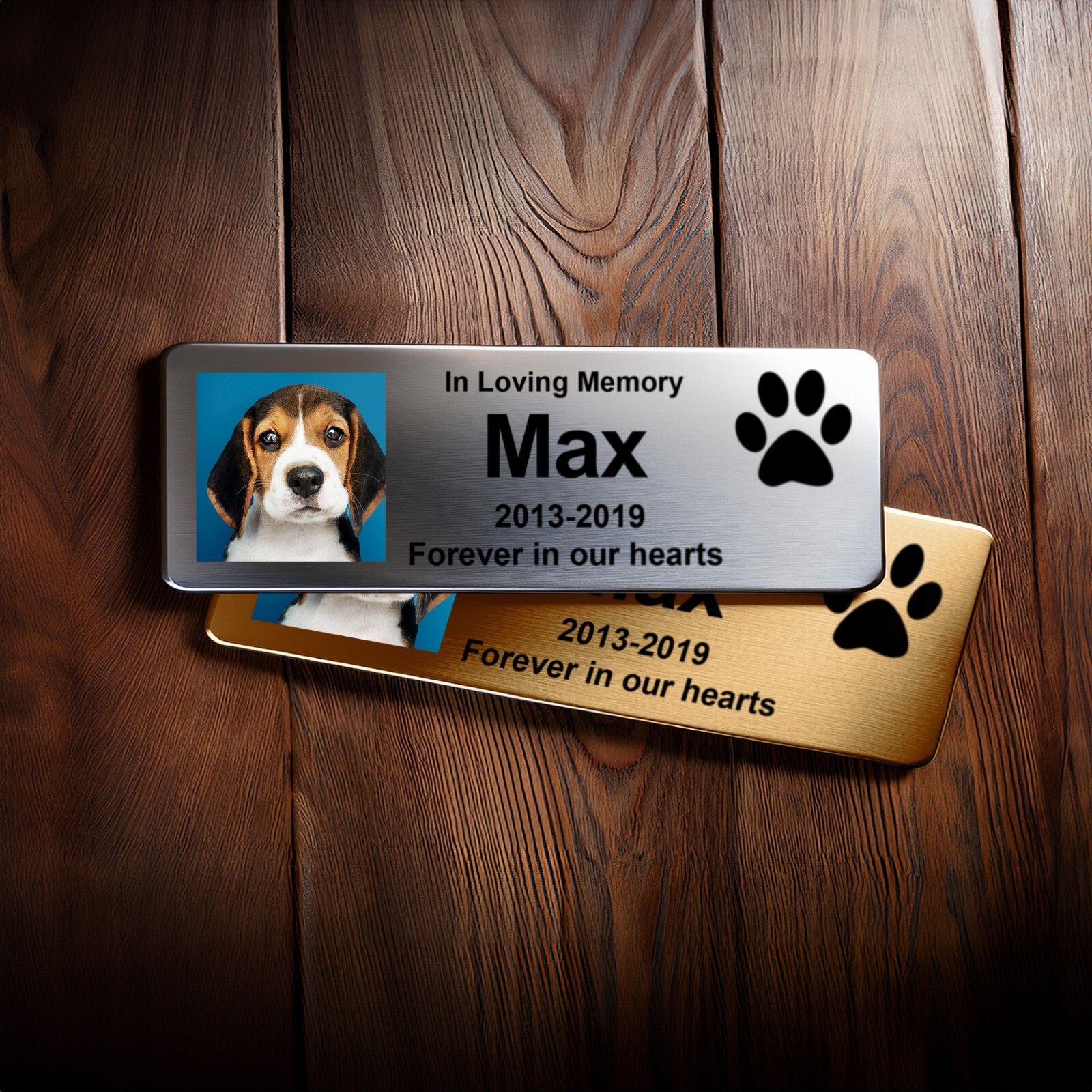 Custom Pet Memorial Urn Adhesive Metal Nameplate, Personalized Plaque for Dog