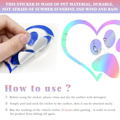 Pet Dog Paw Print Car Decal, 4.6″×3.7″ Love Heart Dog Paw Car Sticker, Colorful