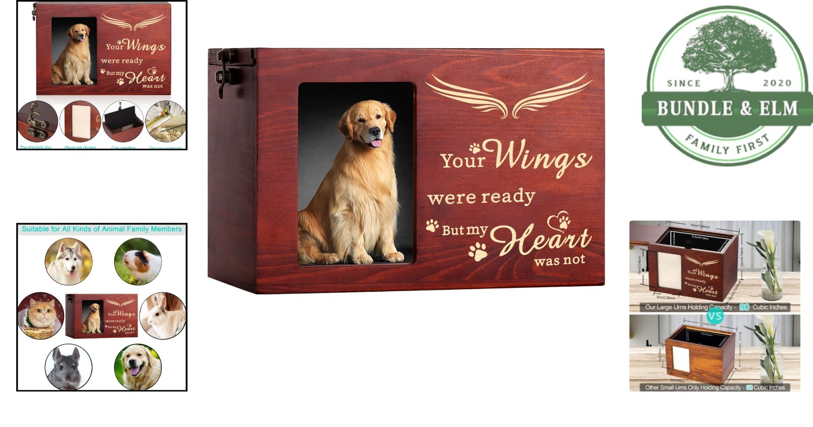 Handcrafted Pine Wood Pet Cremation Urn with Flannel Lining and Photo Display