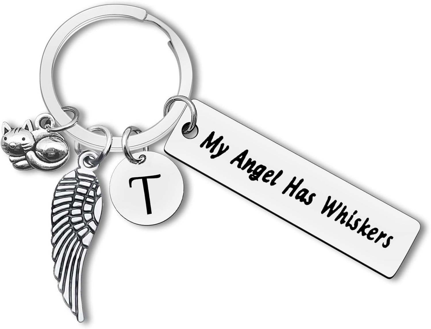 Loss of Cat Memorial Keychain Initial Charm Jewelry Sympathy Gifts for Pet Loss