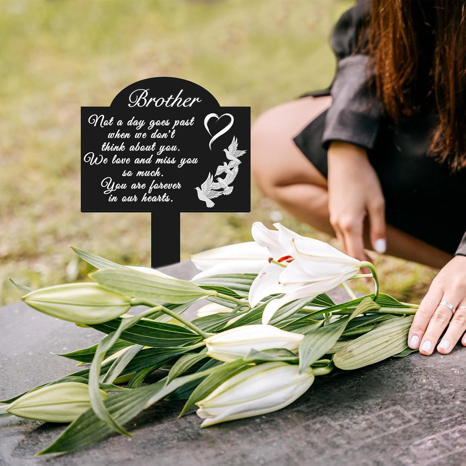 Memorial Grave Stake for – 13.8 × 7.9 Inch Metal Cemetery Decoration, Weatherpr