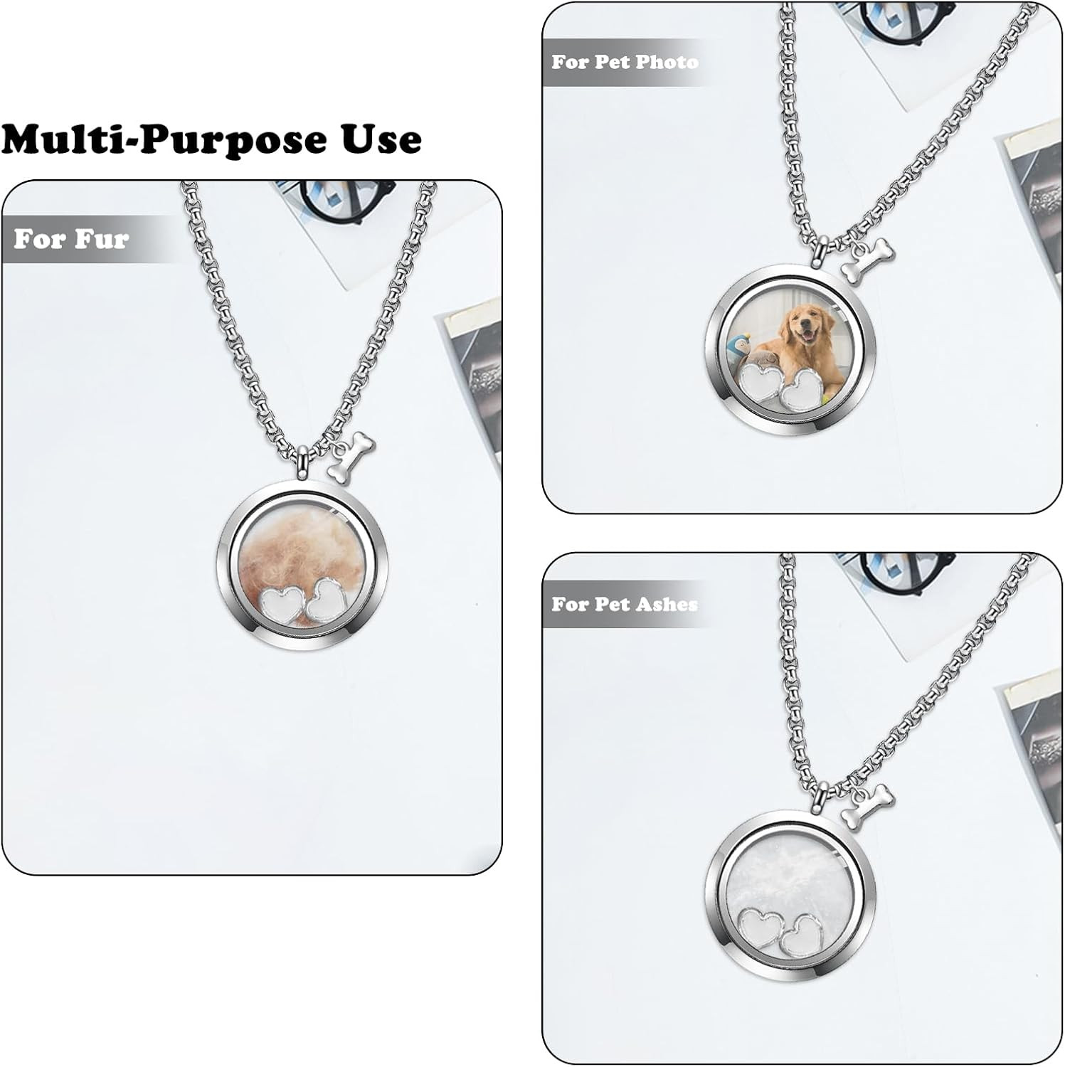 Pet Memorial Necklace for Ashes – Glass Pendant with Stainless Steel Chain