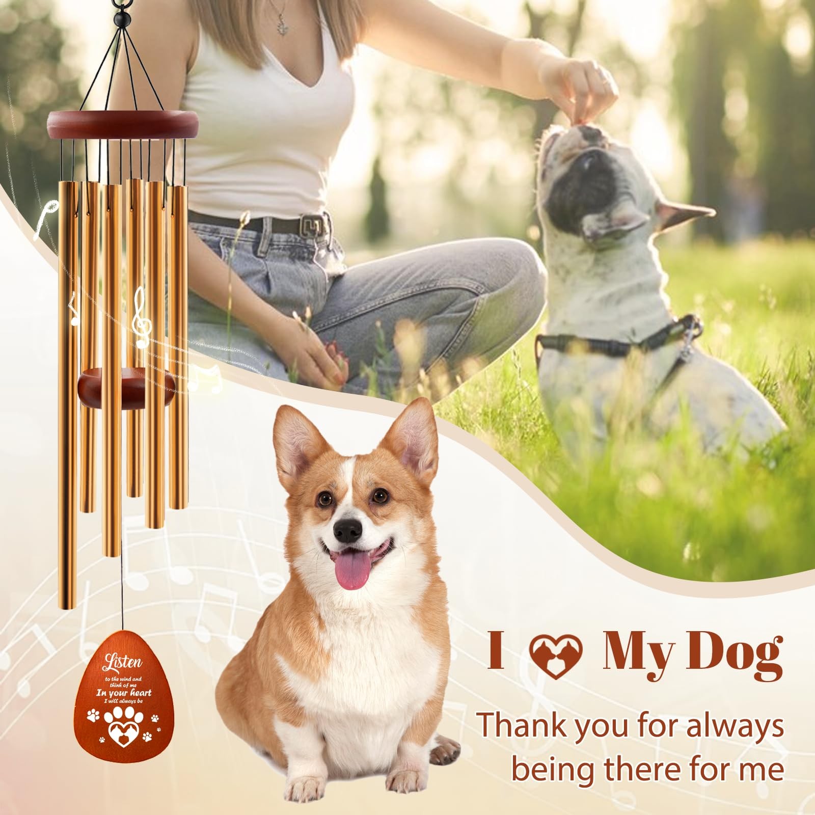 Dog Memorial Gifts for Loss of Dog, 25″ Pet Memorial Gifts Wind Chimes