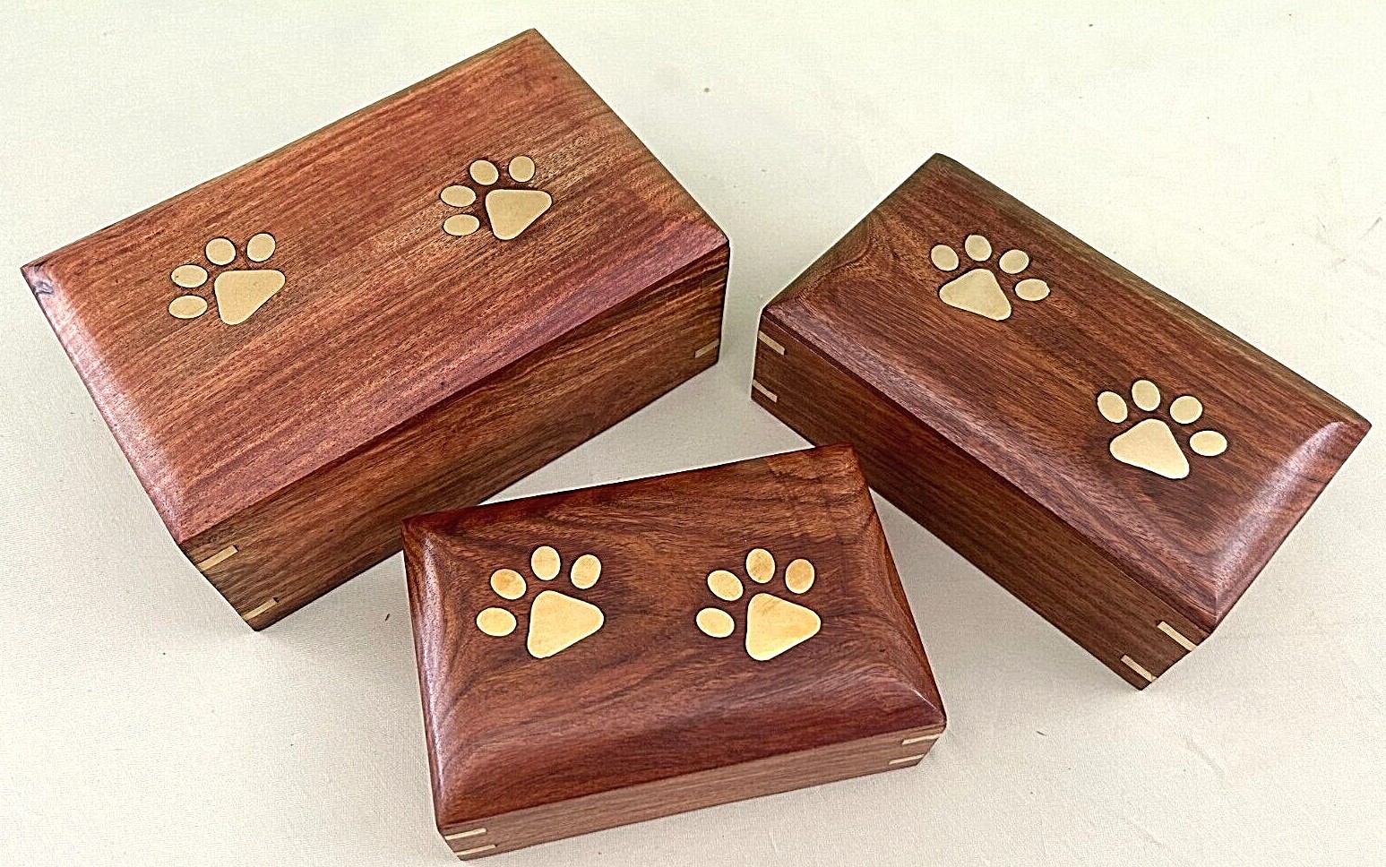 Memorial Pet Urns Dog/Cat Ashes Rosewood w/ Brass Trim – S/M/L