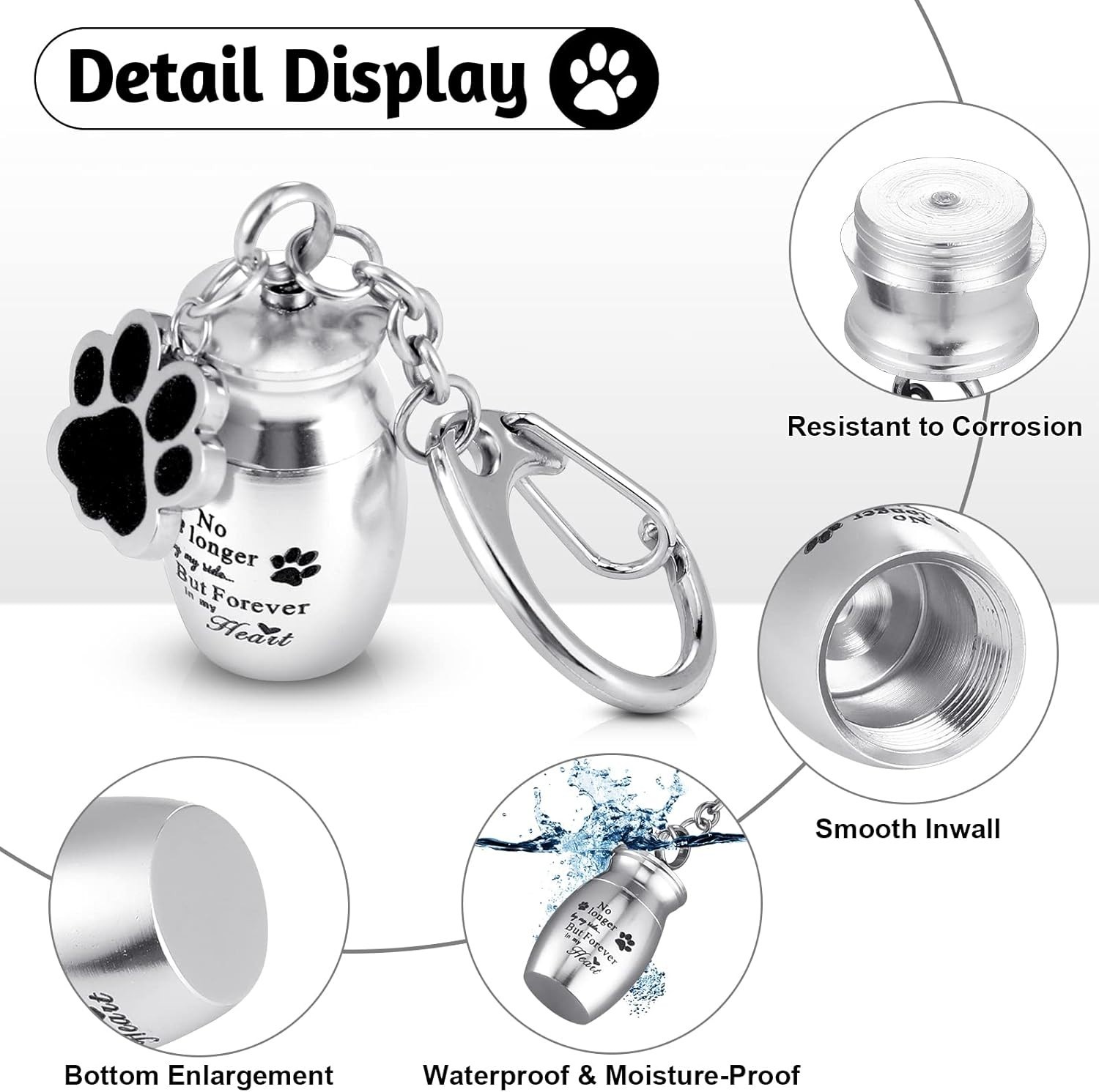 Elegant Stainless Steel Pet Urn Keychain with Paw Design – Keepsake Jewelry