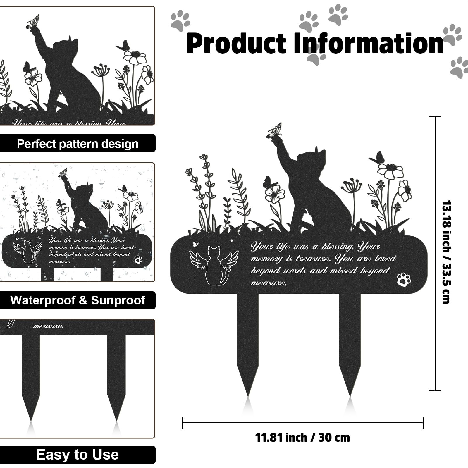 Rngmsi Pet Grave Markers – Metal Cat Memorial Plaque, Waterproof Cemetery Sta…