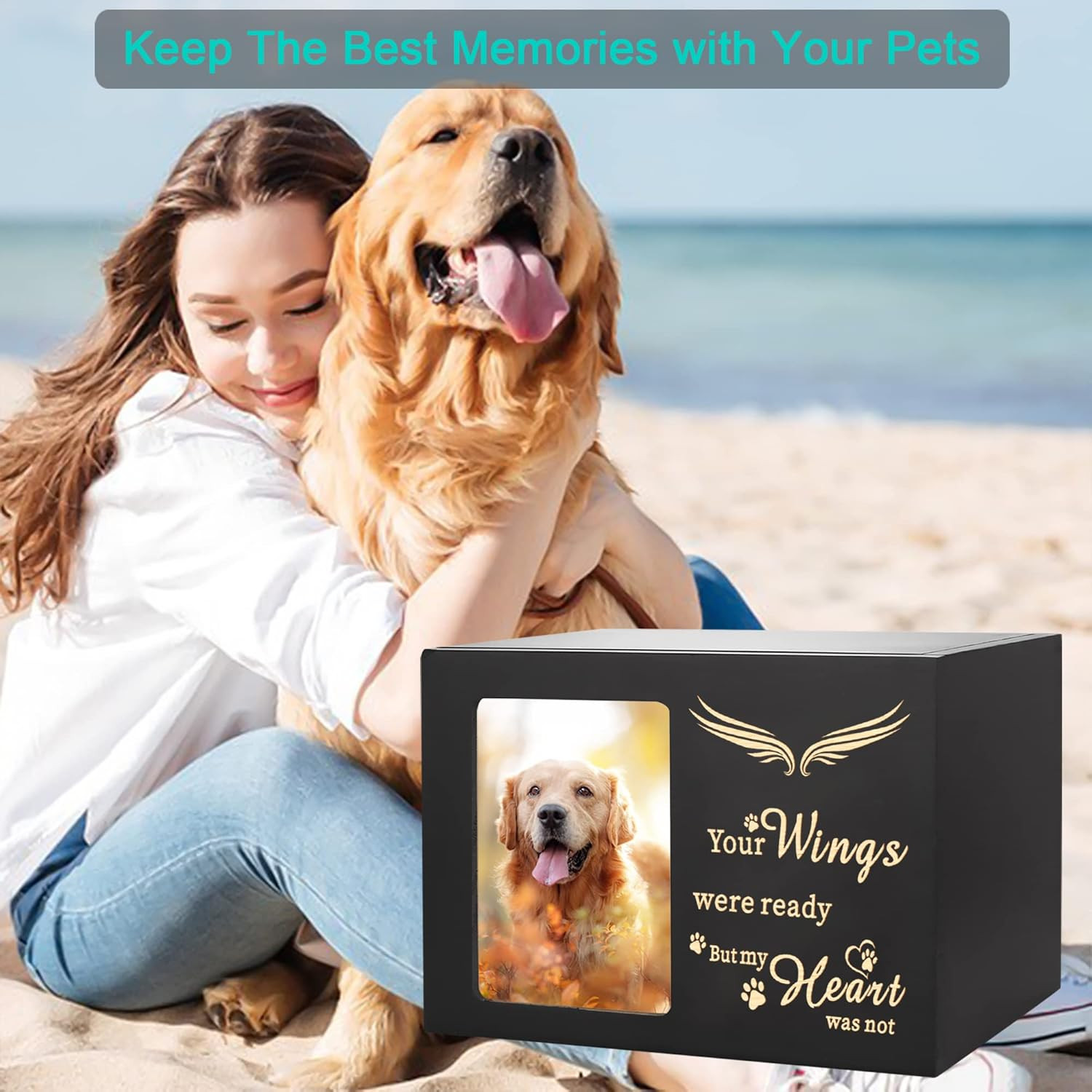 Pet Memorial Urns for Dog or Cat Ashes Xlarge Wooden Funeral Cremation Urns W..