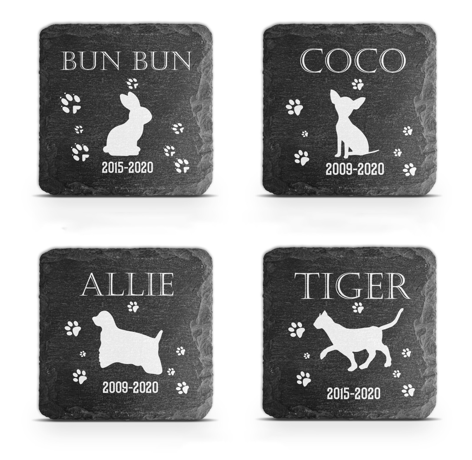 Personalised Pet Memorial Grave marker Dark Grey Natural Slate stone 10×10 Cm