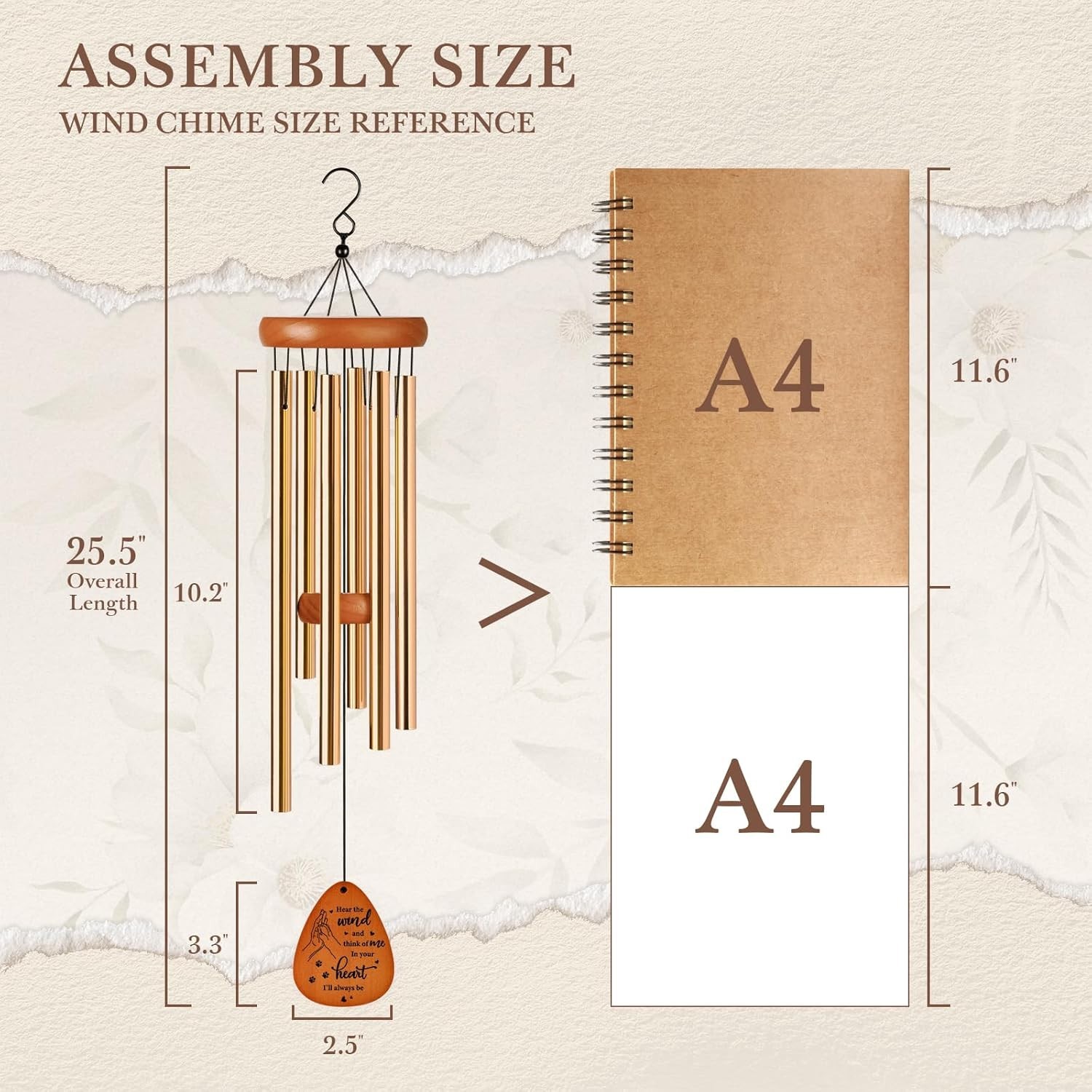 Beautifully Crafted Wind Chime for Pet Loss – 25.5” Aluminum & Wood Tribute