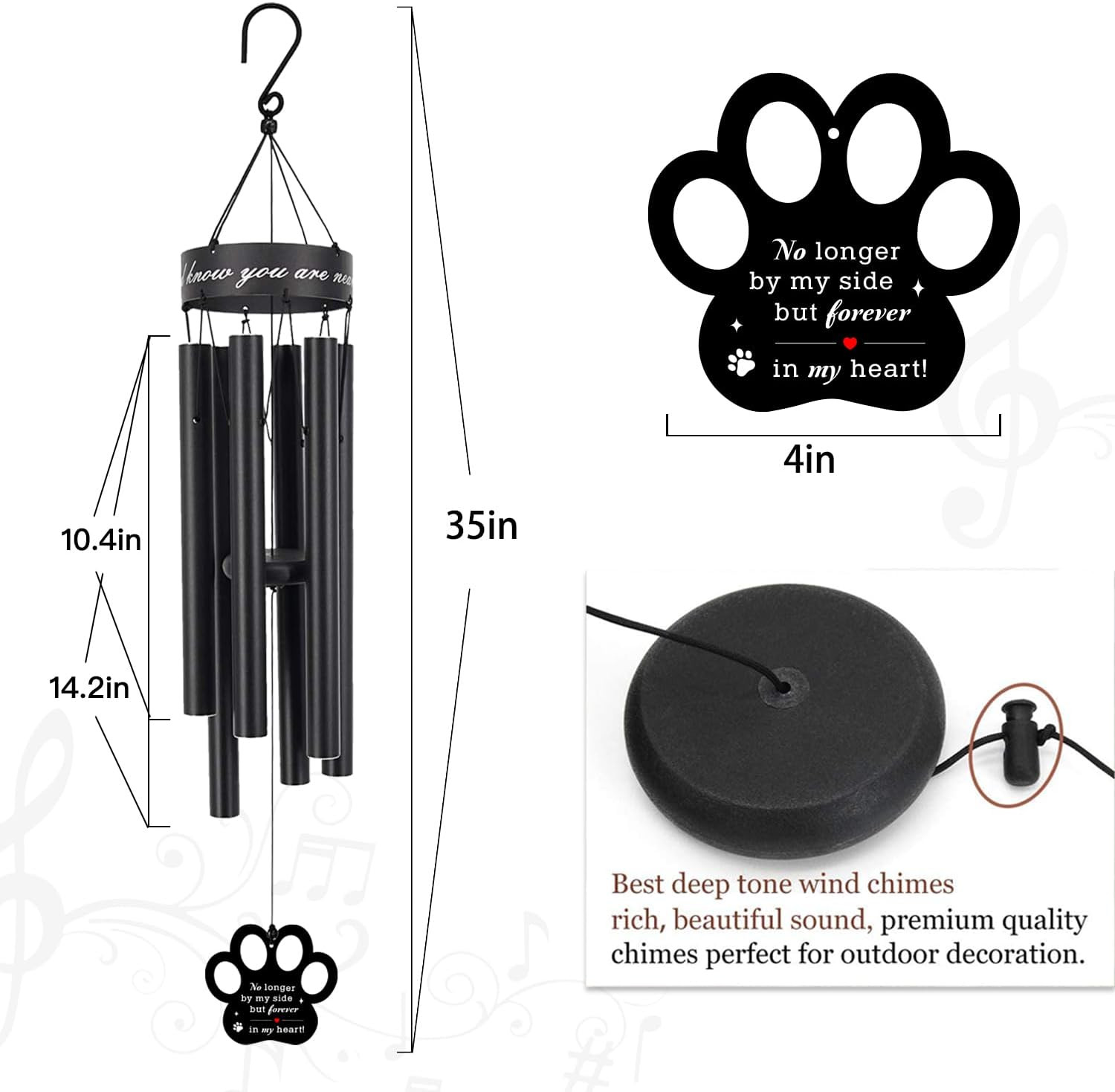 Pet Memorial Wind Chime, 30 Inches Paw Print Pet Remembrance Gift to Honor and R