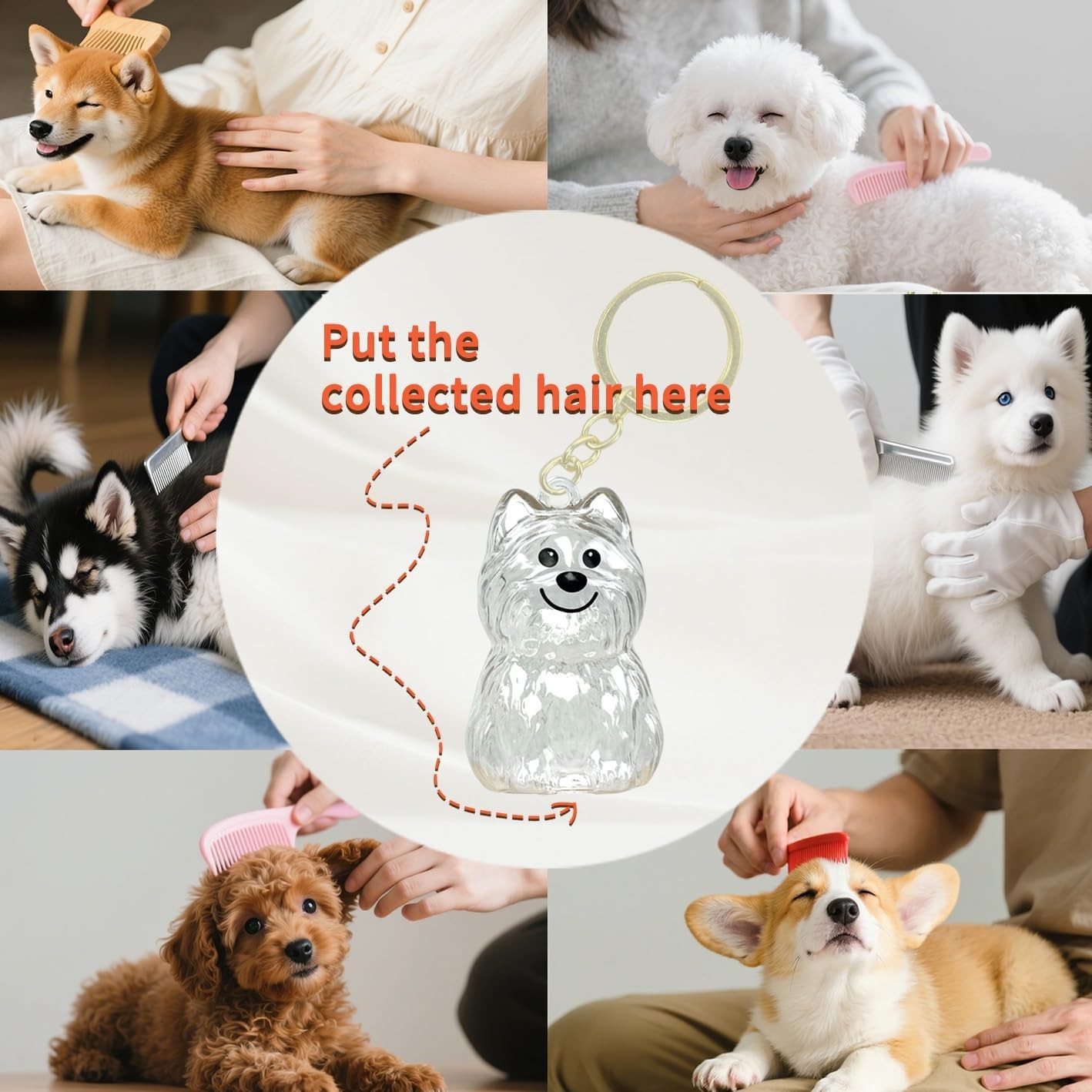 4 Pack Dog Hair Keychain | Set for pet – Keepsake Bottle to Preserve Fur | Memor
