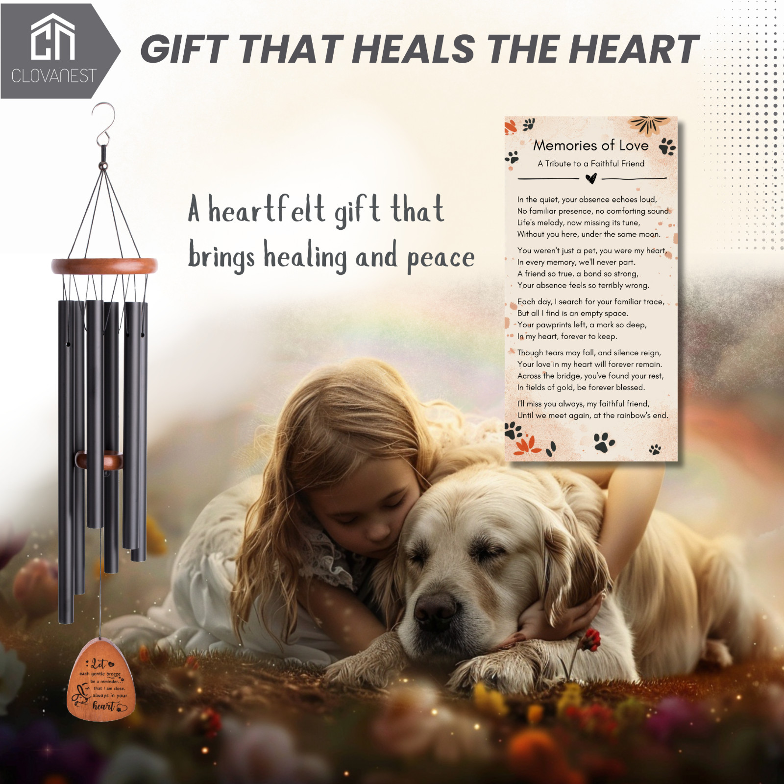 Pet Memorial Gifts – 28 In Memorial Wind Chime for Loss of Dog/Cat Perfect Gift