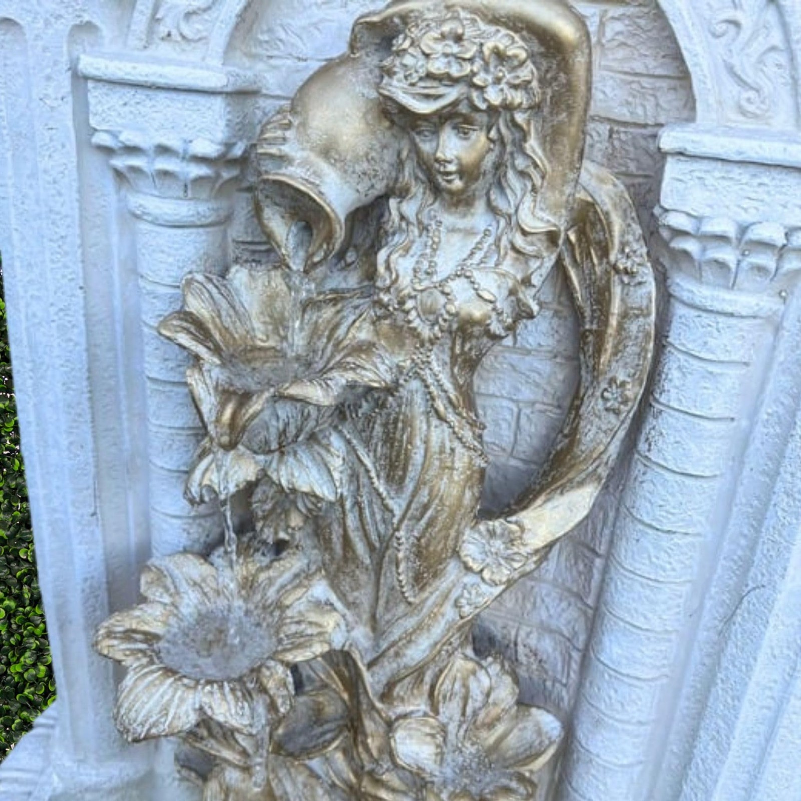 XBrand 30.3″ Solar Outdoor Wall Water Fountain with Gold Flower Maiden Statue…