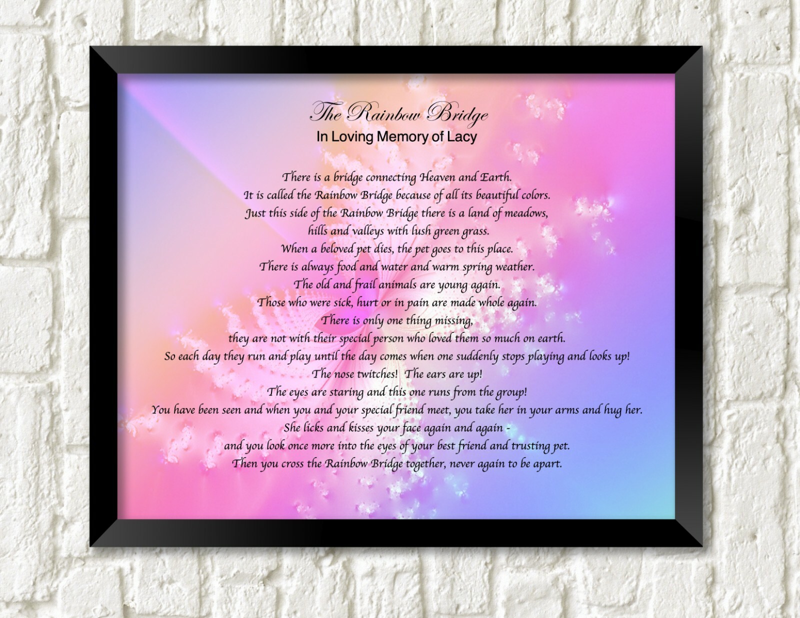 Pet Memorial Poem RAINBOW BRIDGE Personalized UNFRAMED Art Print Gift Dog, Cat