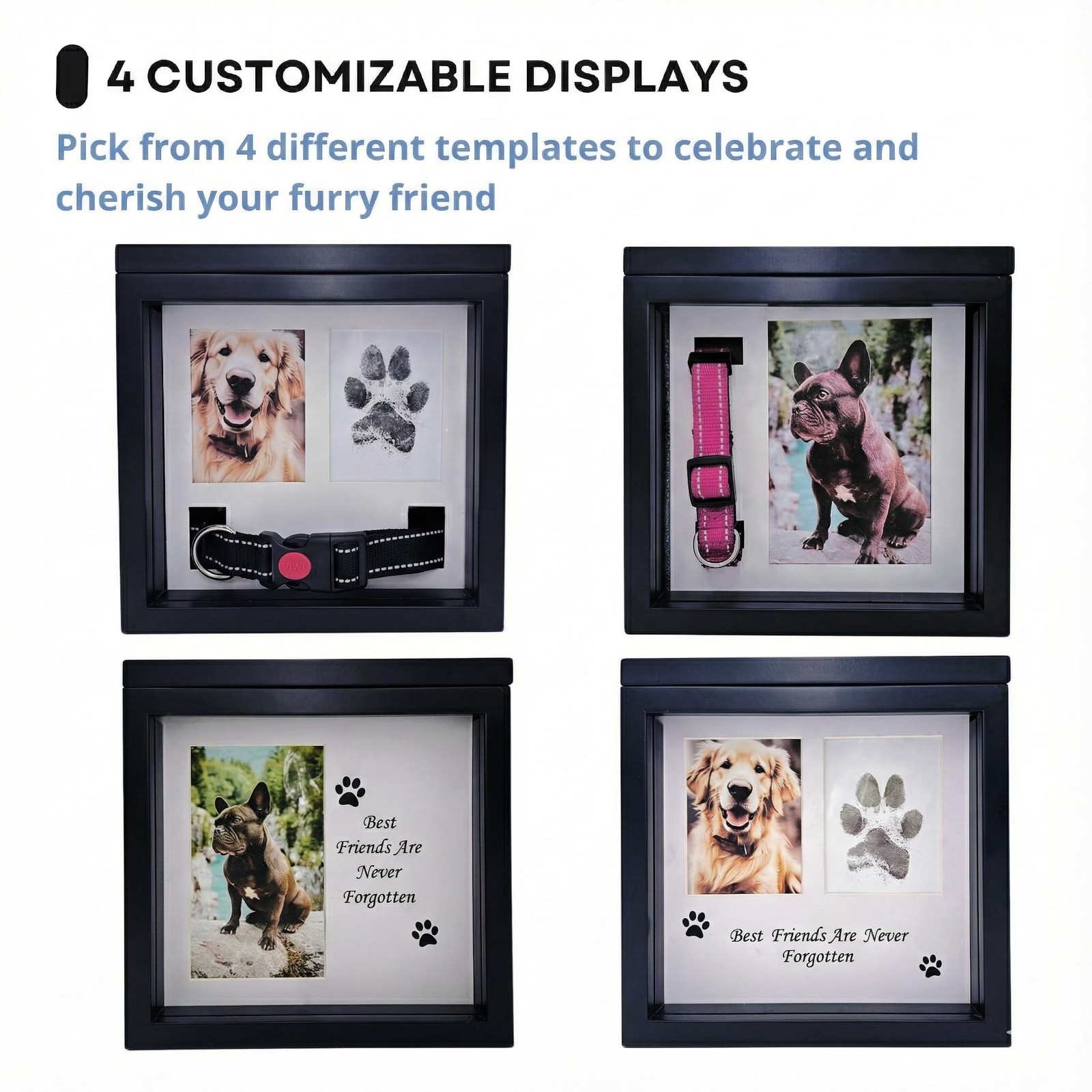 Dog Urn for Ashes, 4 Customizable Displays with Paw Print Ink Kit and Flannel…