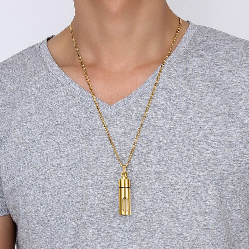 24″ Hourglass Cylinder Pendant Men Necklace Ash Urn Cremation Memorial Container