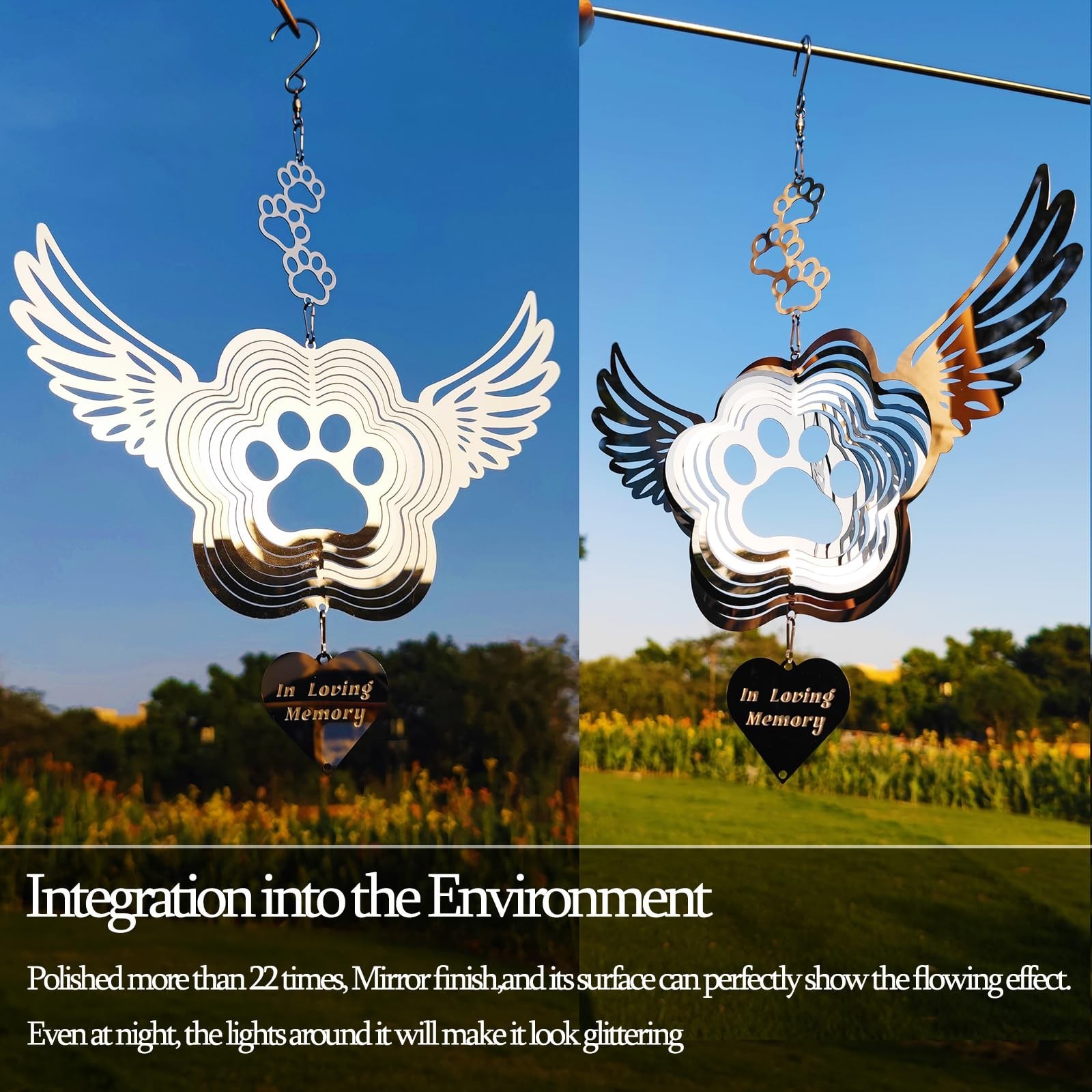 Pet Memorial Wind Spinners, Dog Memorial Gifts,Stainless Steel Angel Wings Pe…