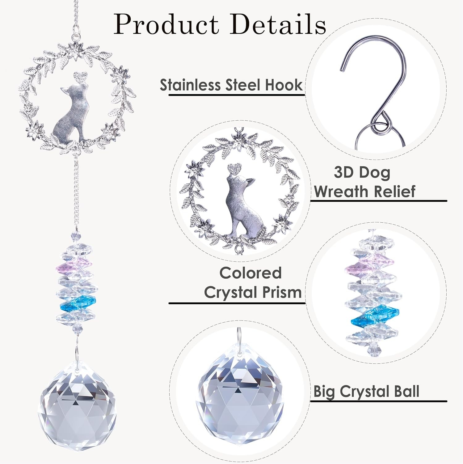 Pet Memorial Suncatcher – 3D Wreath & Crystal Prism, With Card and Gift Box