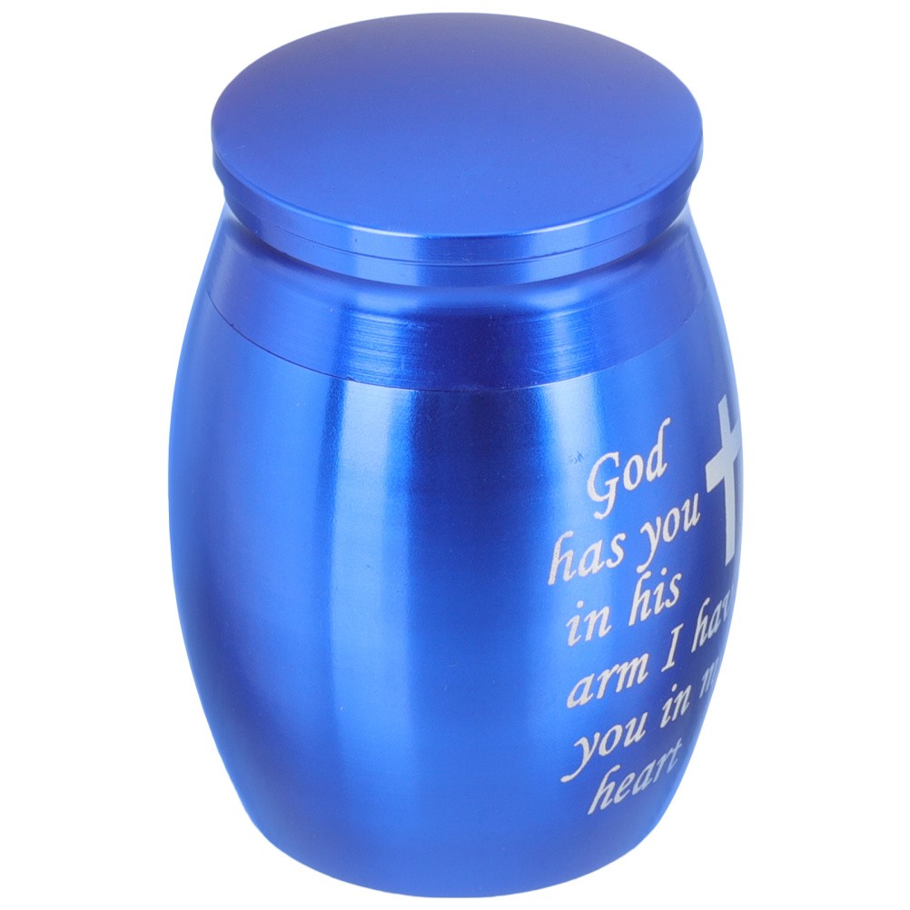 Pet Ashes Storage Jar Blue Round Simple Design for Funeral Ceremony 1Pack