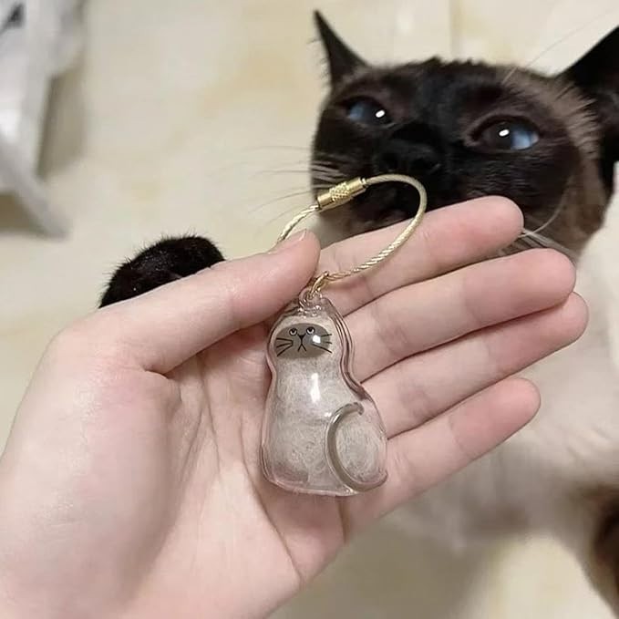 6Pcs Cat Hair Storage Pendant Keychain Pet Hair Keepsake Collector Plastic Trans