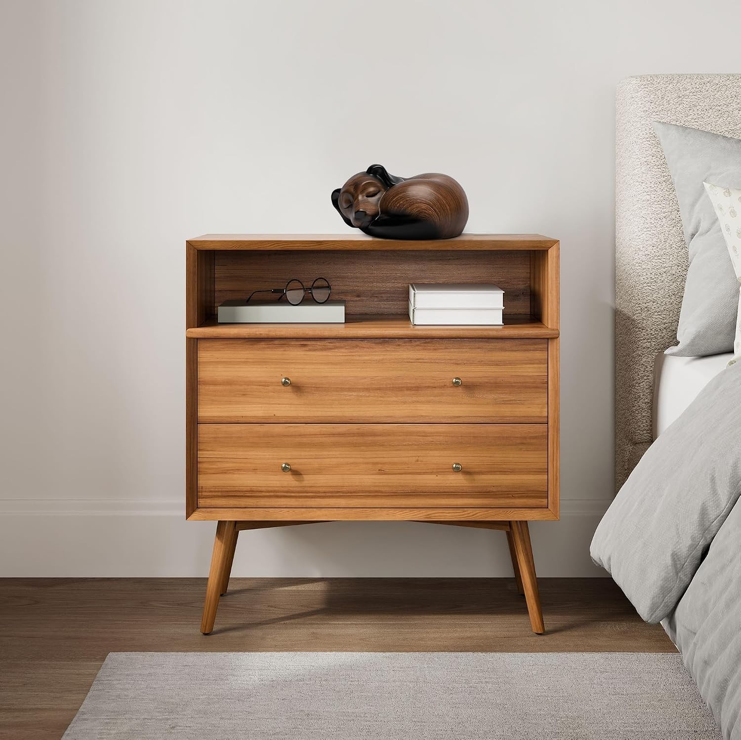 Elegant Dog Urn Sleeping Resin Black Walnut Lacquered Secure Bottom Opening