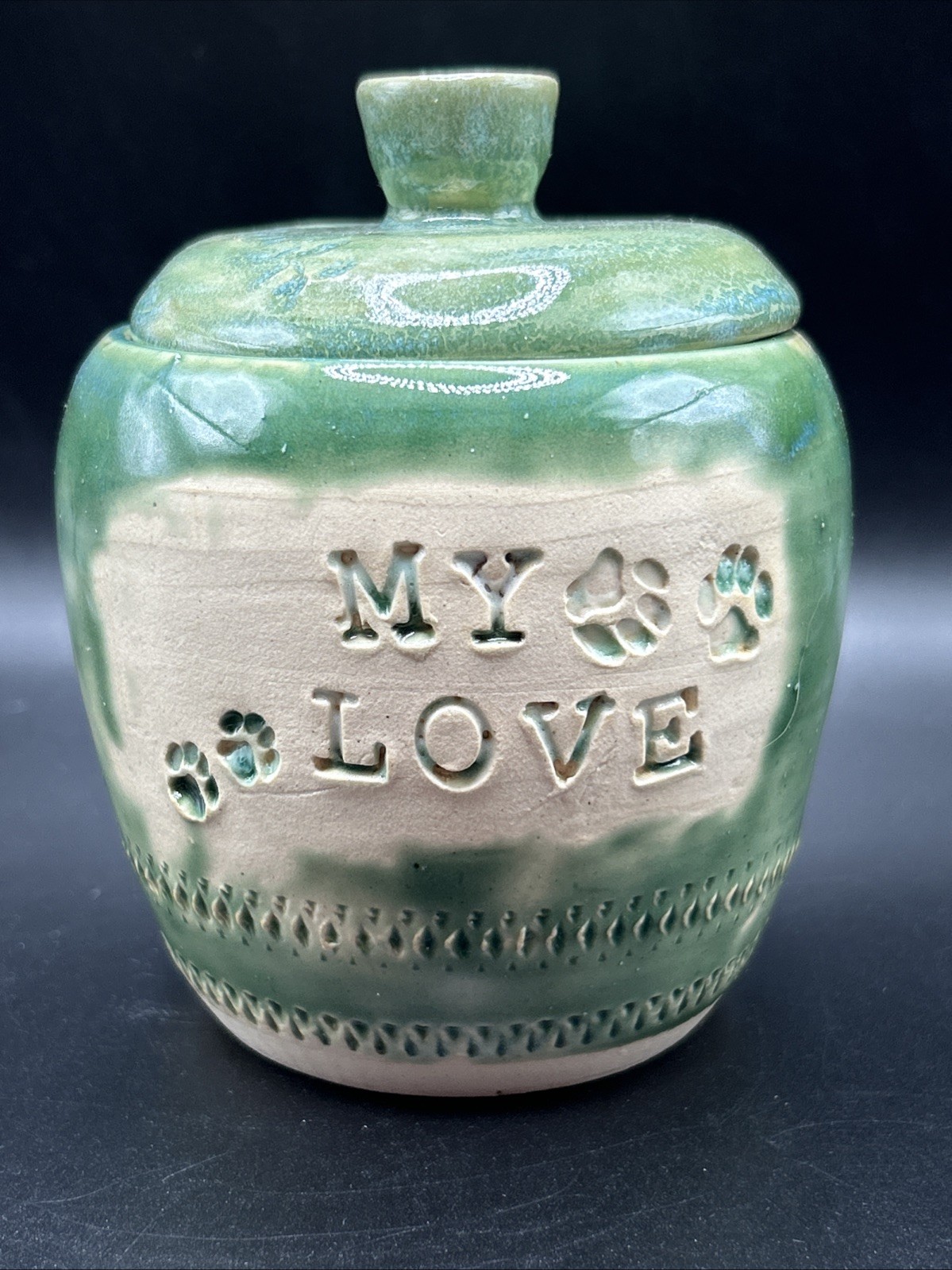 PET URN Hand Made Thrown Pottery For Ashes & Memorabilia 4” Wide 3 1/2” Tall