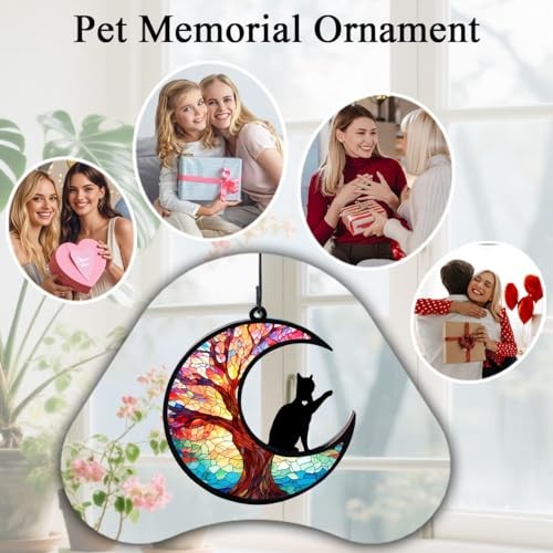 Dog Cat Memorial Suncatcher with Rainbow Bridge Poem Card, Pet Sympathy Gifts