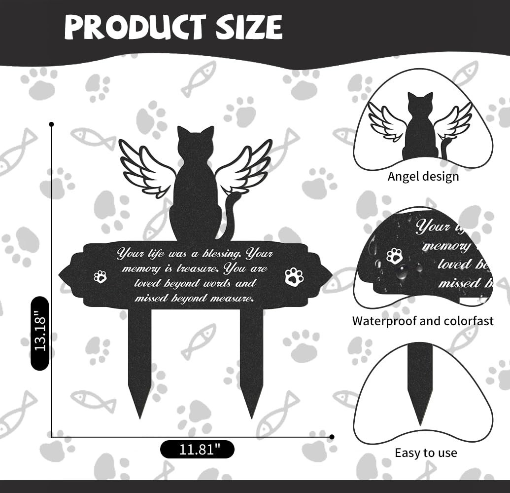 Weatherproof Cat Grave Marker – Metal Pet Memorial Stake for Cemetery & Garden D