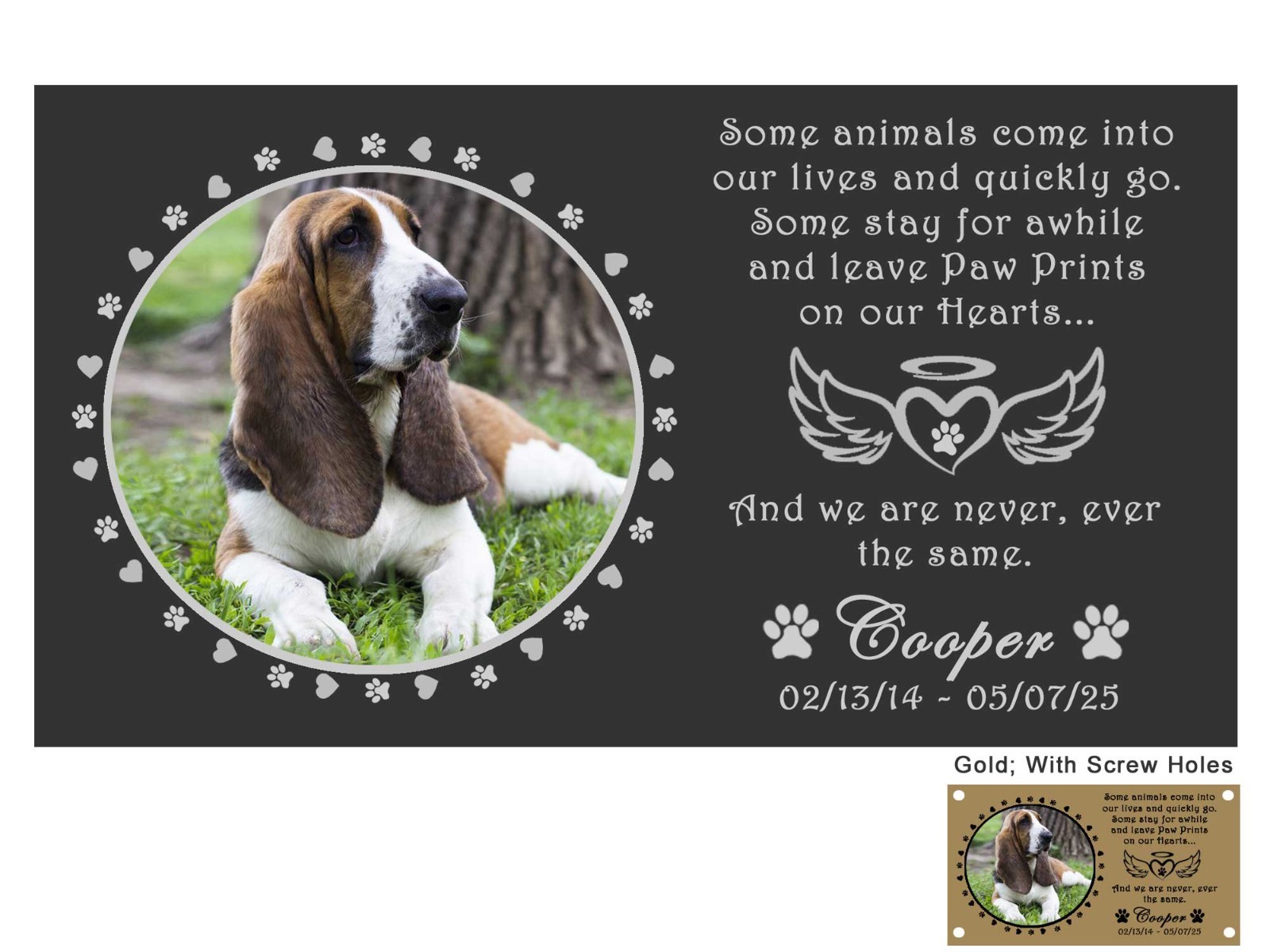 Custom Engraved Photo Frame Name Plate, Pet Loss Memorial Plaque, Dog, Cat, Any