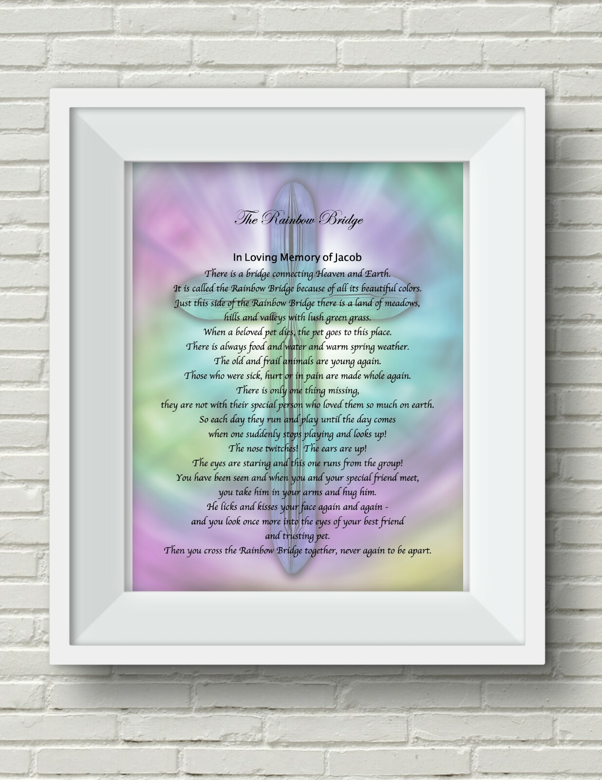 Pet Memorial Poem RAINBOW BRIDGE Personalized UNFRAMED Art Print Gift Dog, Cat