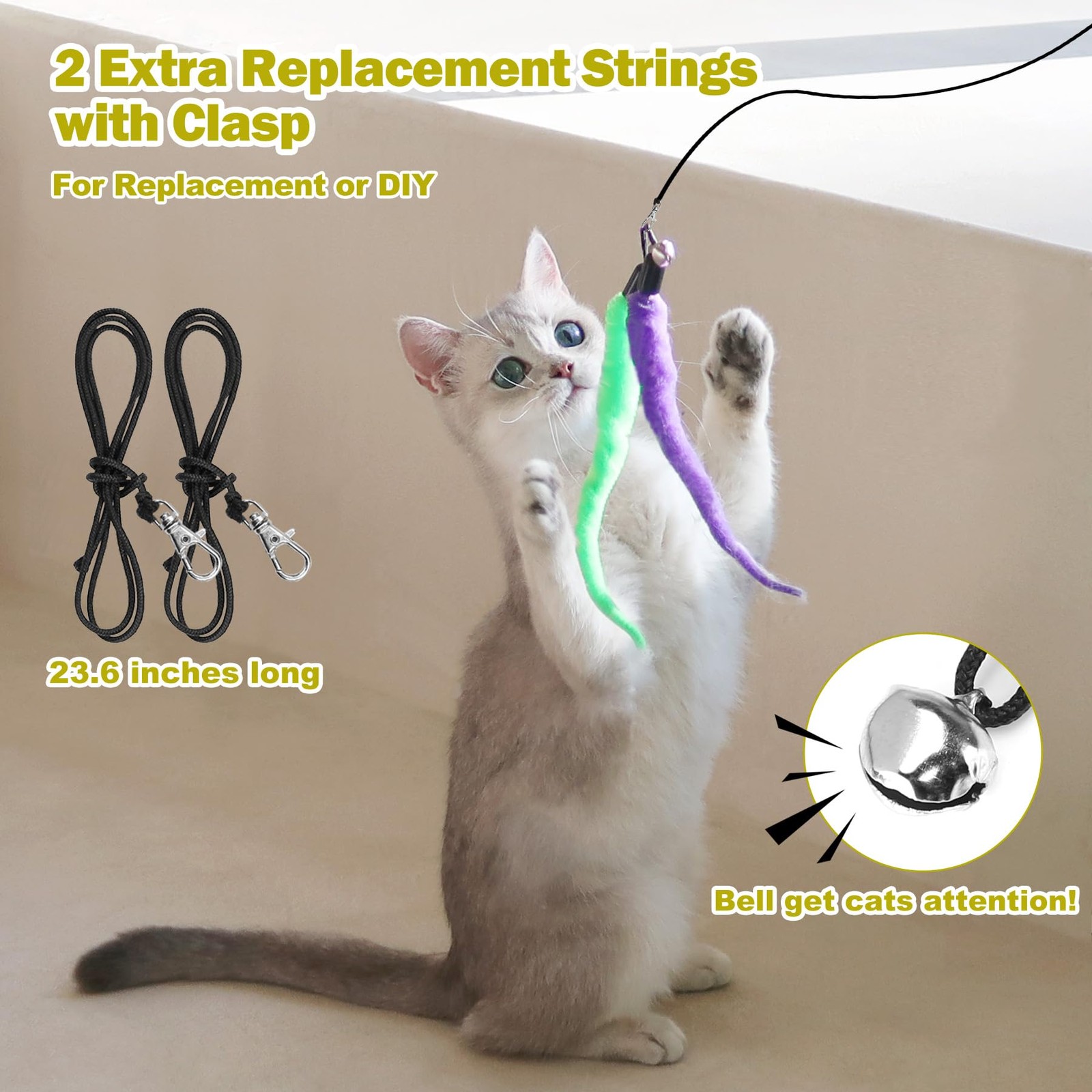 MeoHui Cat Toys for Indoor Cats, Interactive Cat Toy 2PCS Retractable Wand Toy a