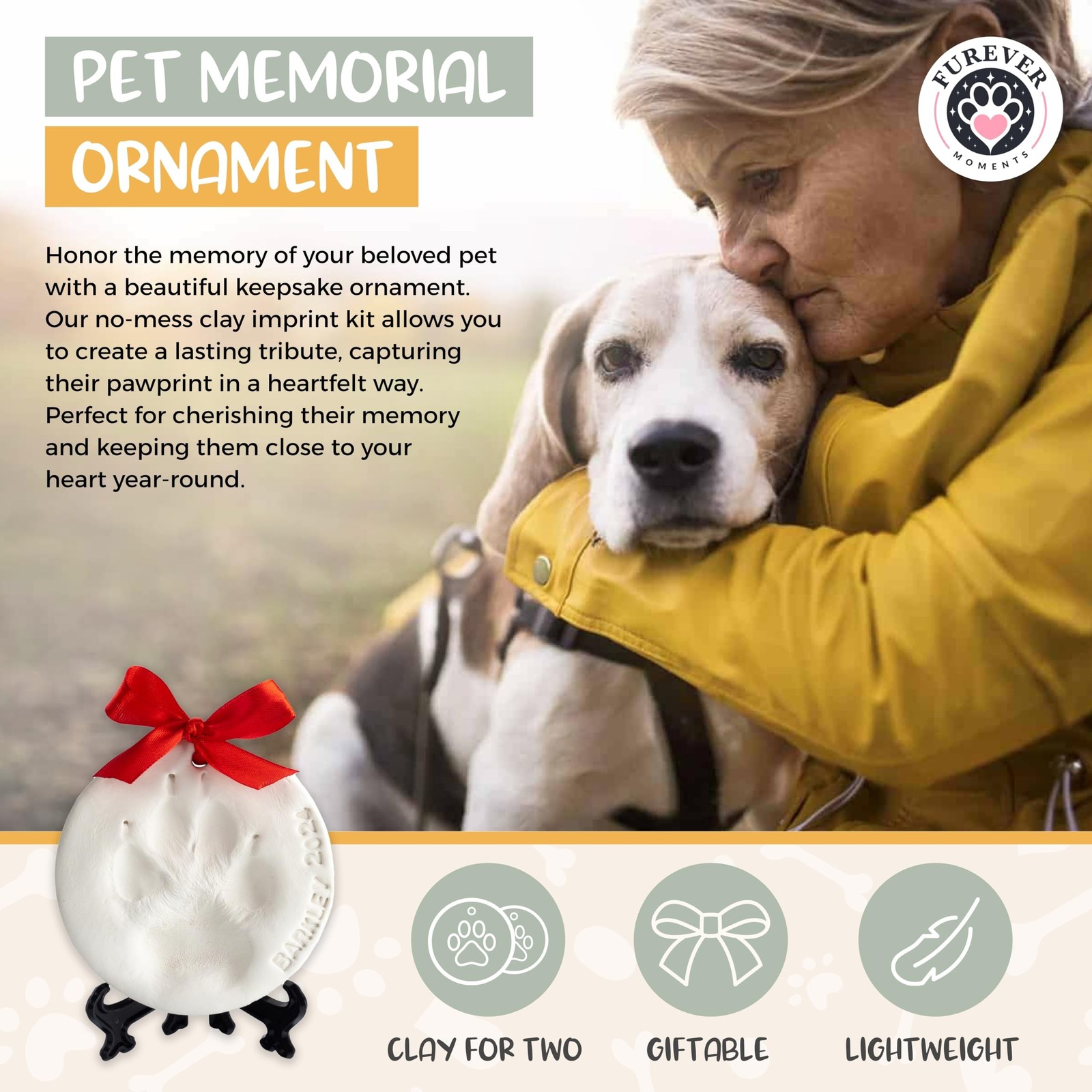 Pet Paw Print Impression Kit Makes (2) Dog Keepsake Ornaments, Inkless Paw Pr…