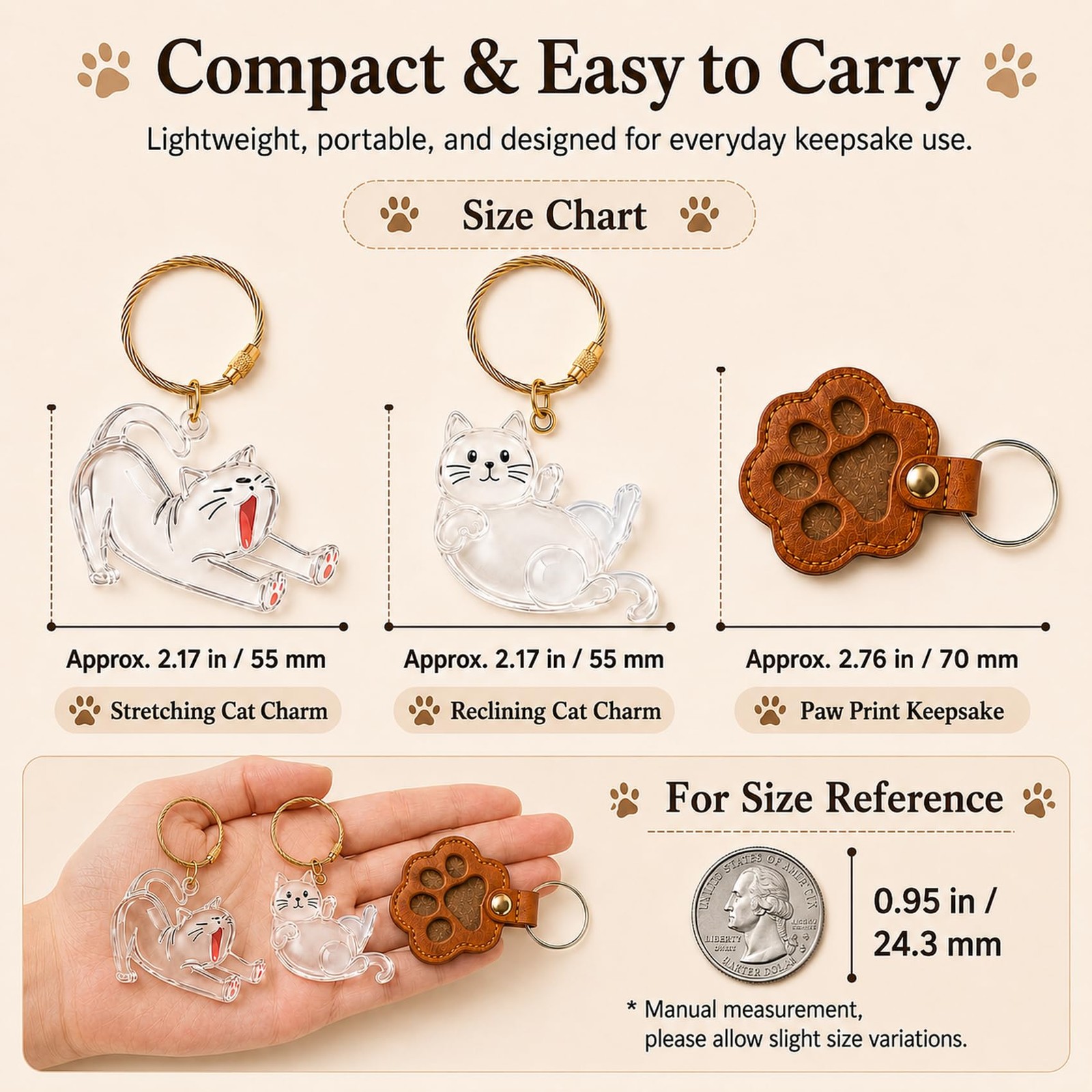 Cat Hair Keychain Keepsake Set, 3 Cat Fur Keepsake Charms for Fur/Whiskers wi…