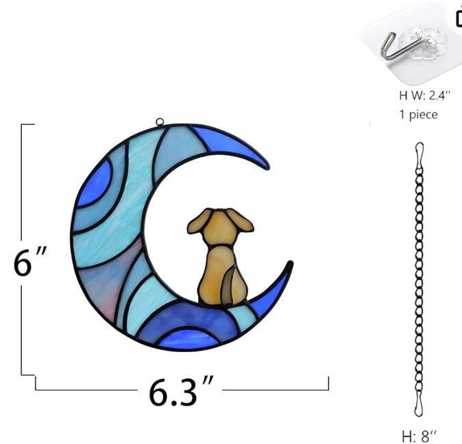 Stained Glass Dog Memorial Gifts Yellow Dog Window Hanging Blue Dog On Moon
