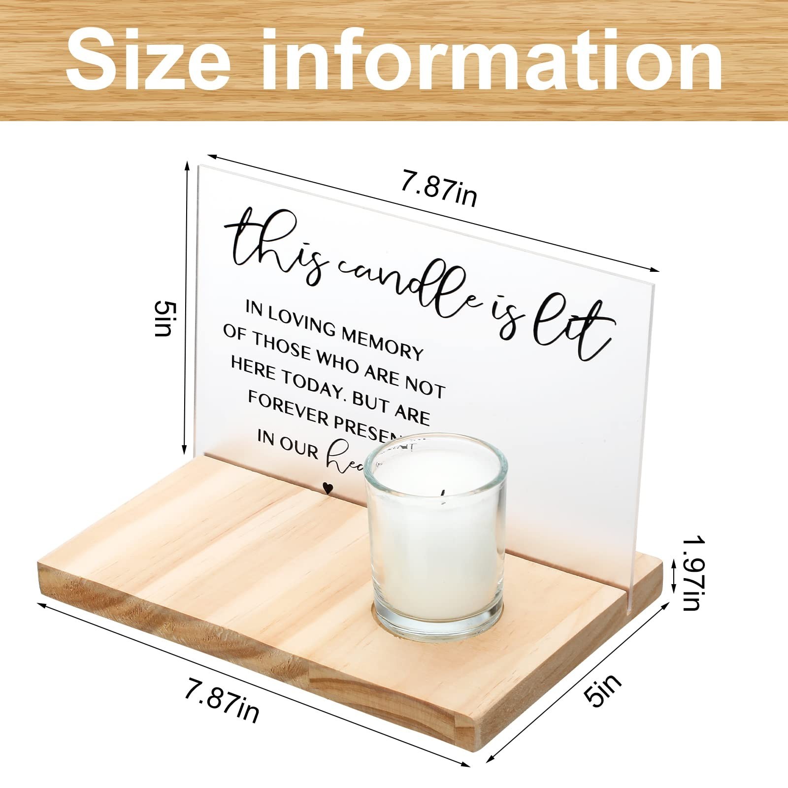 3 Pcs Sympathy Gifts Memorial Candle Acrylic and Wooden In Loving Memory Wedd…