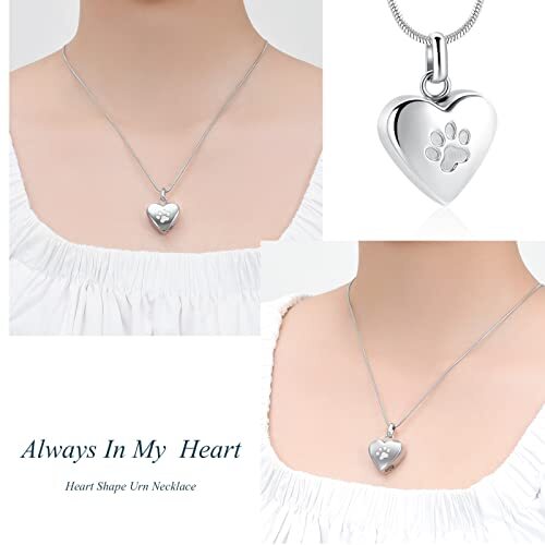Pet Cremation Jewelry for Ashes Pendant Paw Print Pet Heart Urn Necklace Memo…