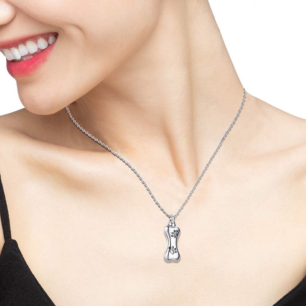 Unique Paw and Bone Urn Necklace for Pets – 925 Sterling Silver Keepsake Jewelry
