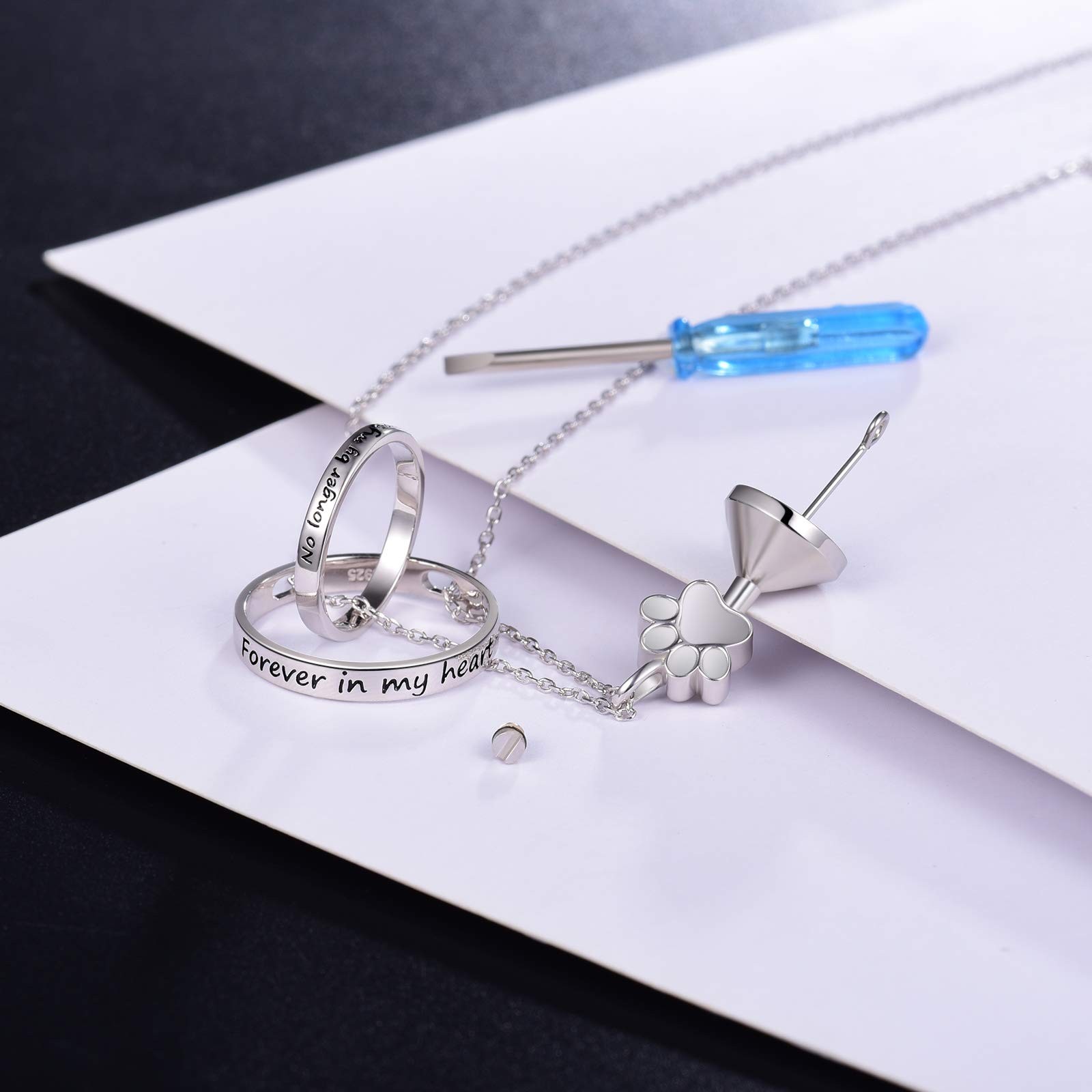 Acjna S925 Sterling Silver Paw Print Urn Necklace No Longer By My Side Forever