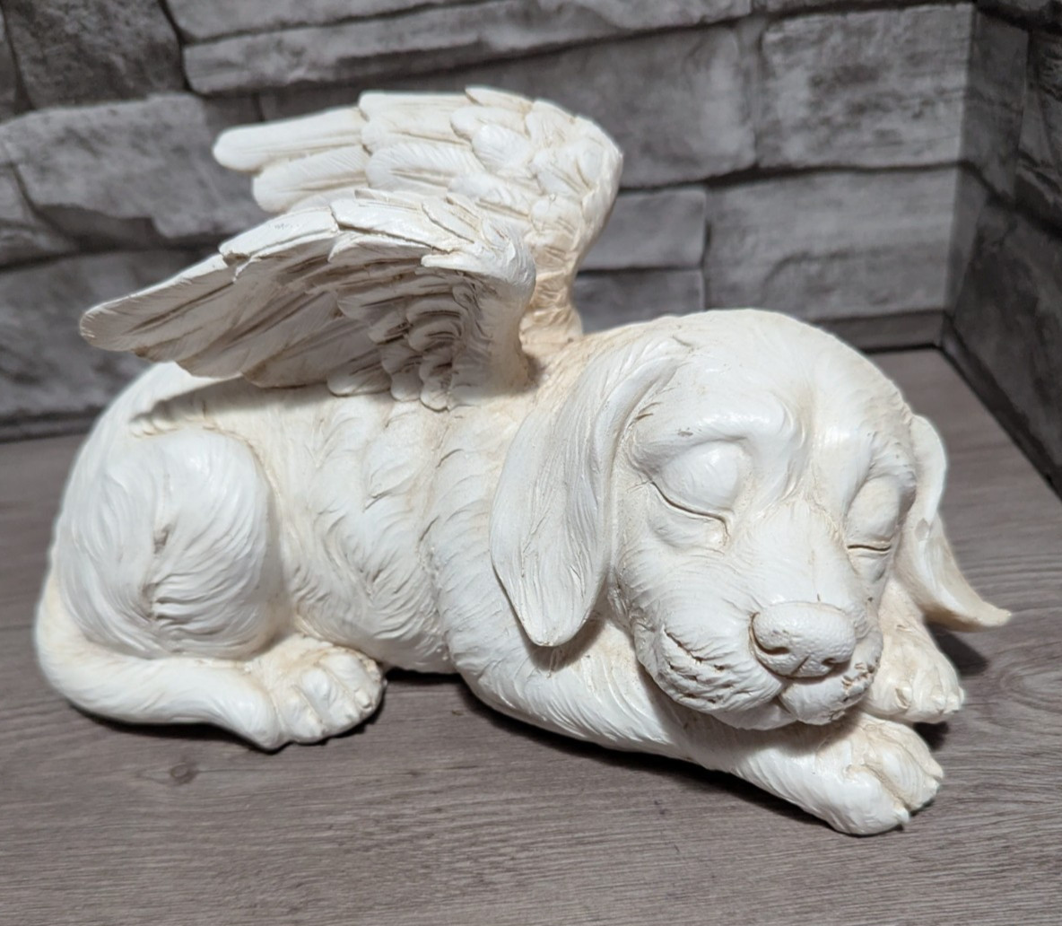10″L Pet Dog Memorial Sleeping Puppy Statue Angel Wings Grave Marker Keepsake