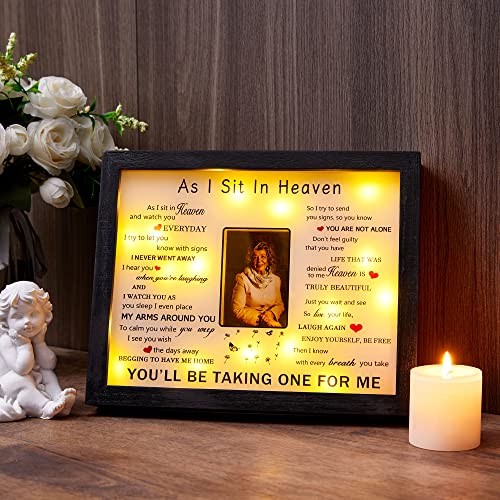 Sympathy Gift 8″ x 10″ LED Memorial Shadow Box As I Sit In Heaven Black
