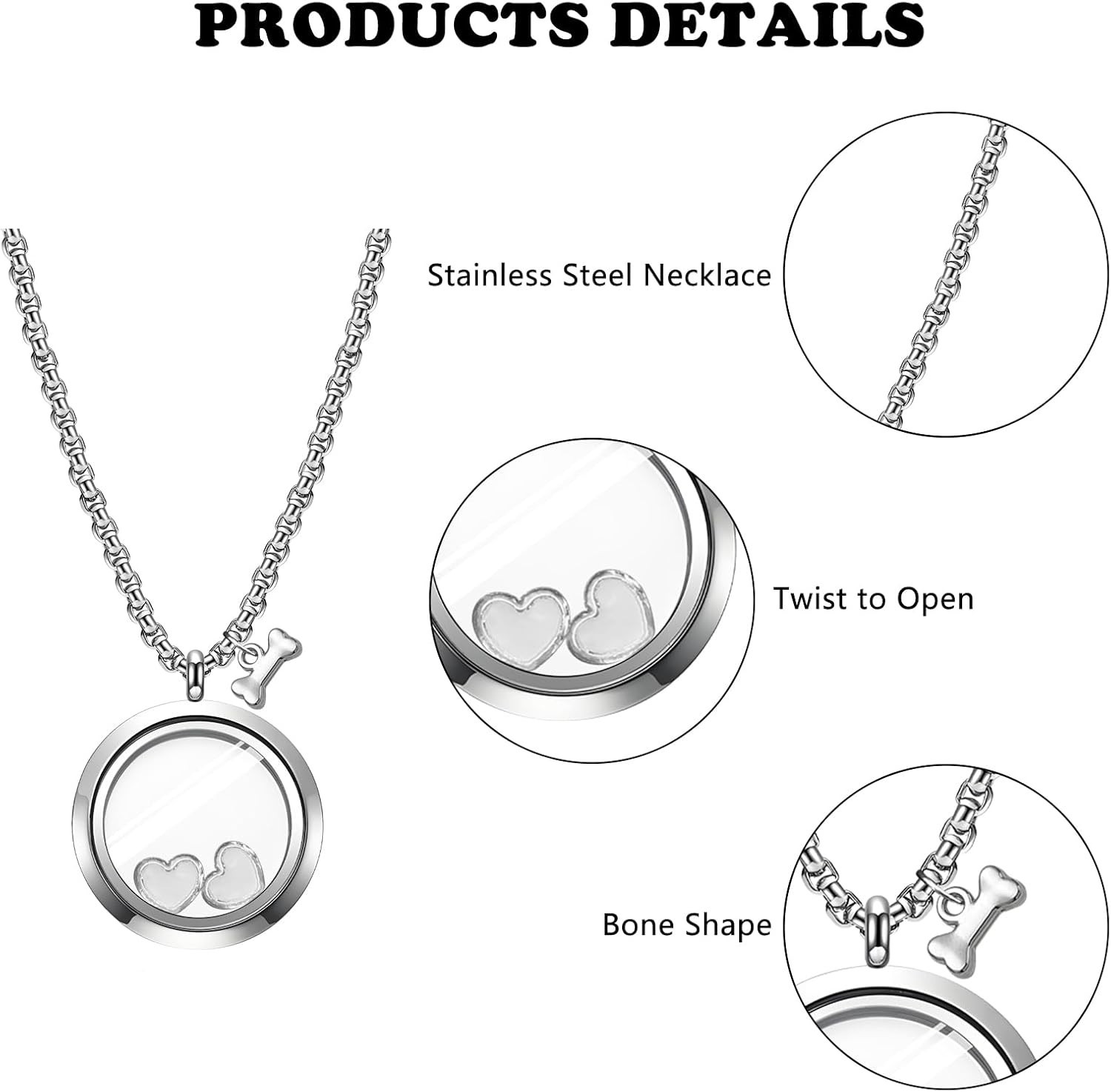 Pet Memorial Necklace for Ashes – Glass Pendant with Stainless Steel Chain