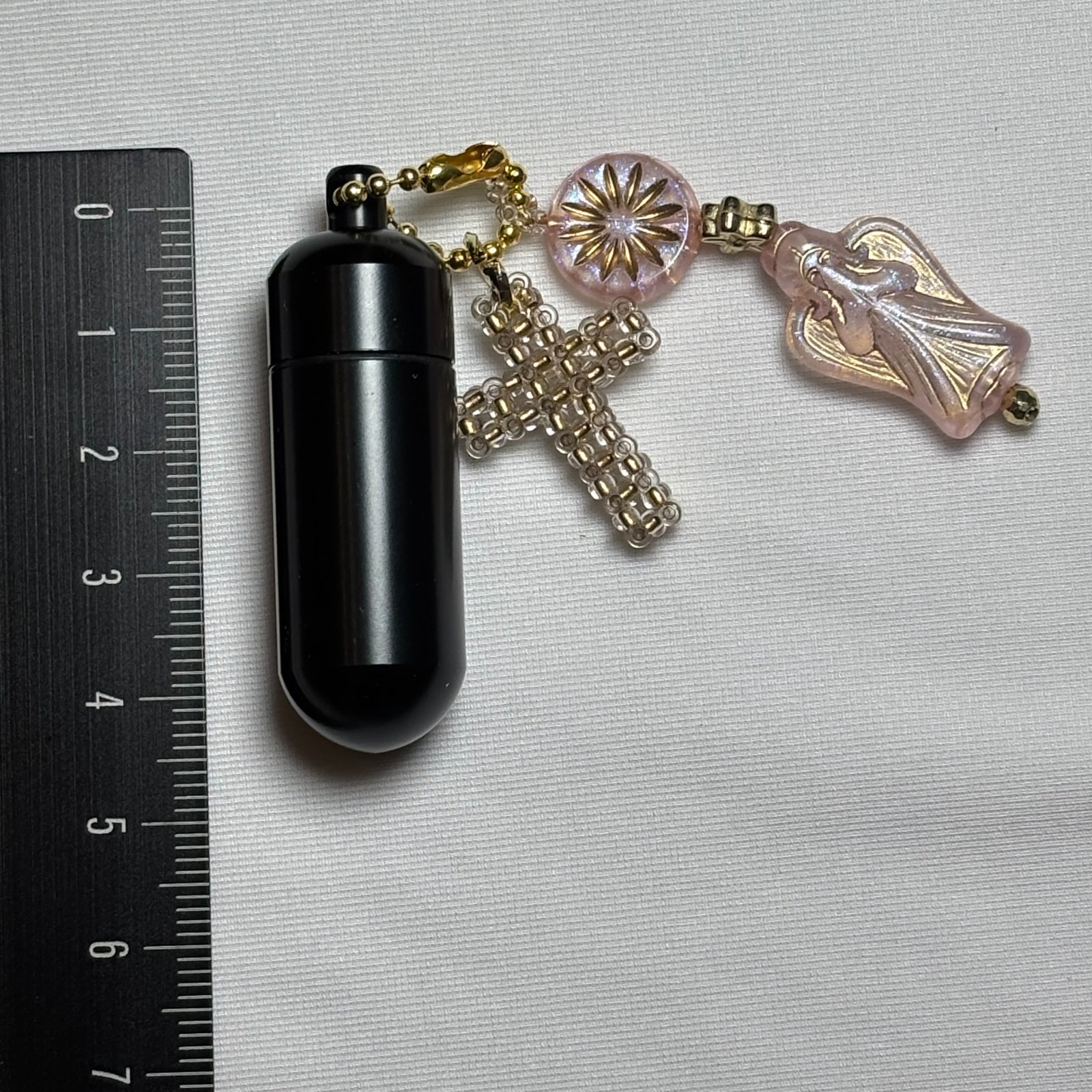 Cremation Ashes Keychain – Cremation Keepsake(gold cross and pink orb)