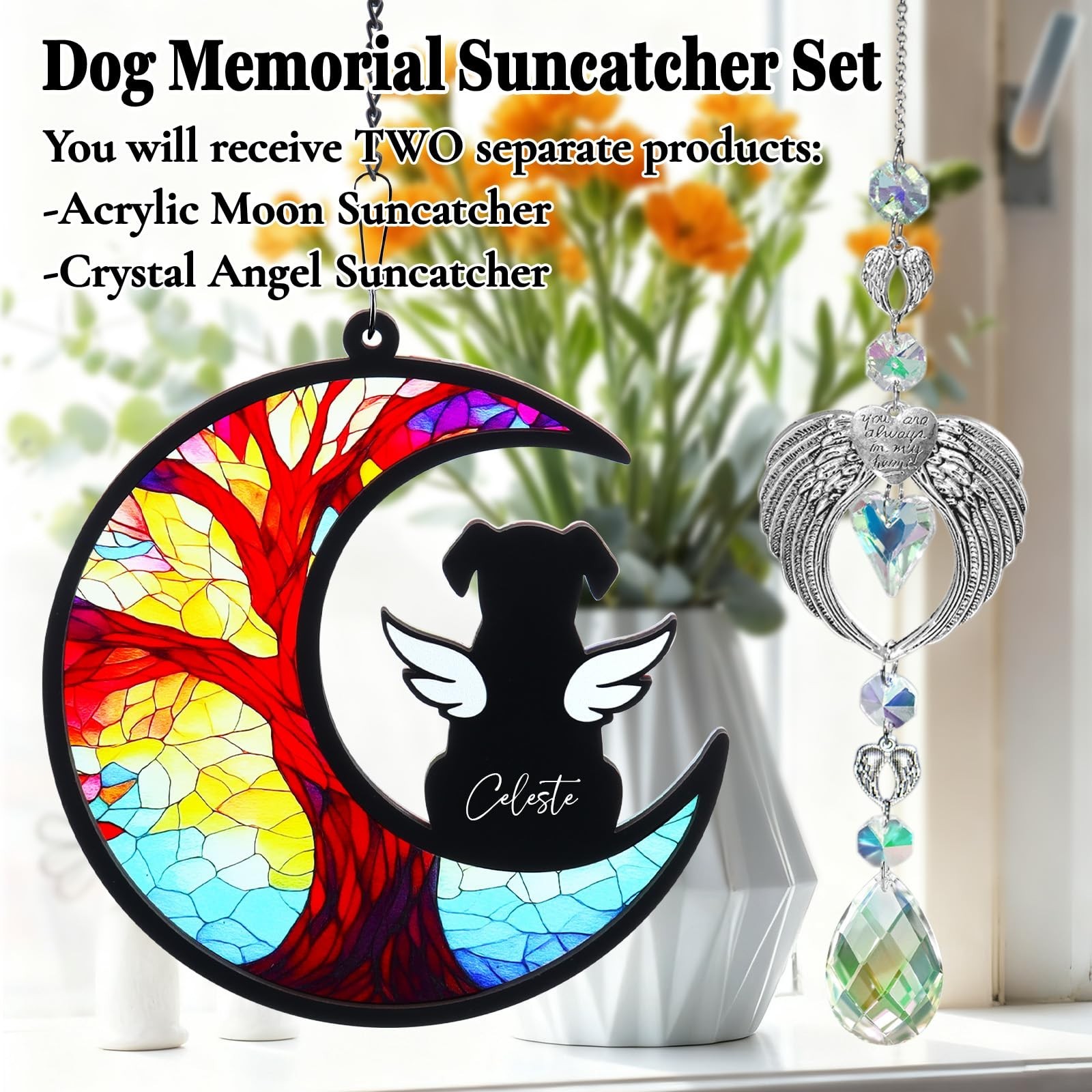 Dog Memorial Gifts – Memorial Suncatcher Set with Acrylic & Crystal Suncatche…
